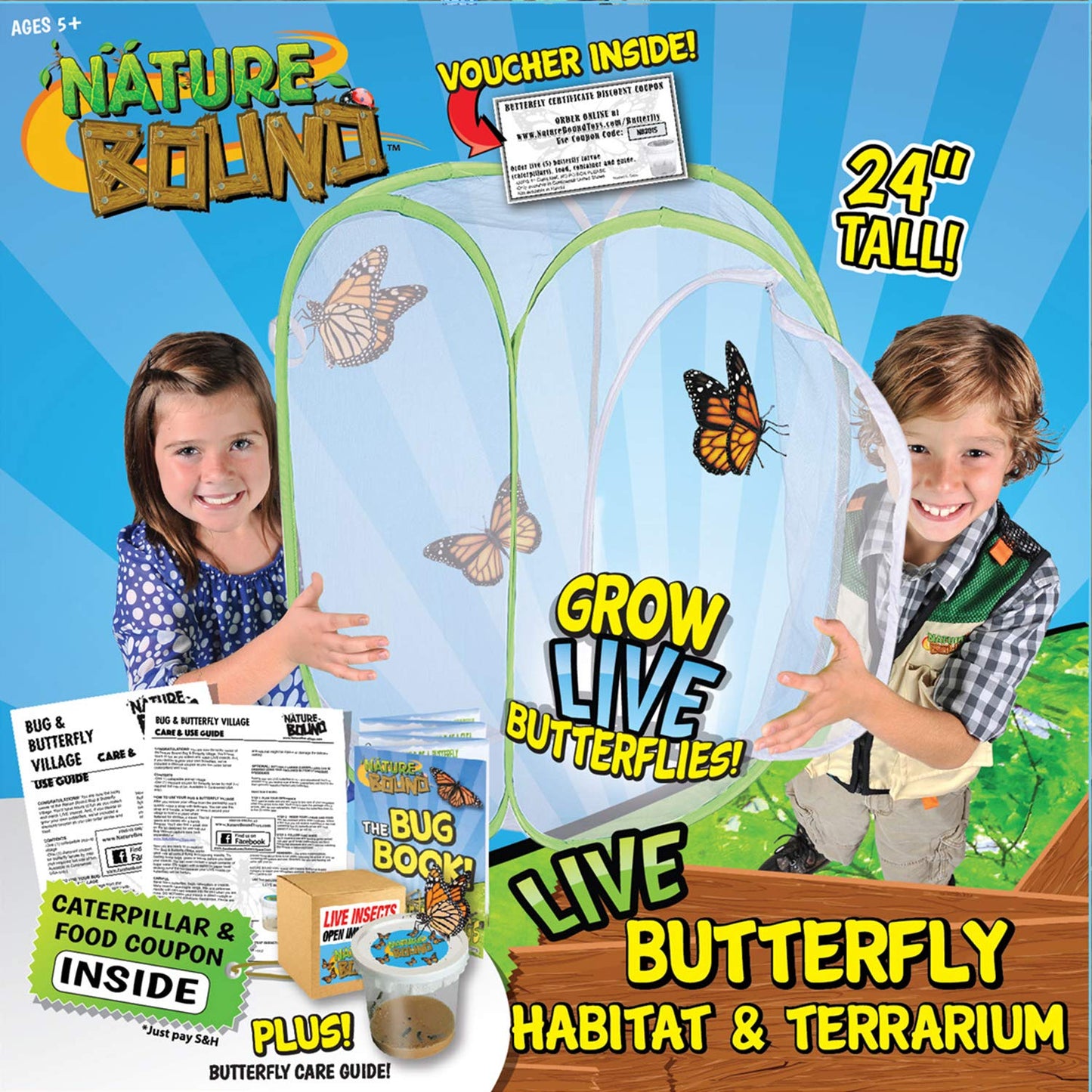 Nature Bound Butterfly Growing Kit — Live Caterpillar to Butterfly Project for Kids | Voucher, Pop-Up Habitat & STEM Guide