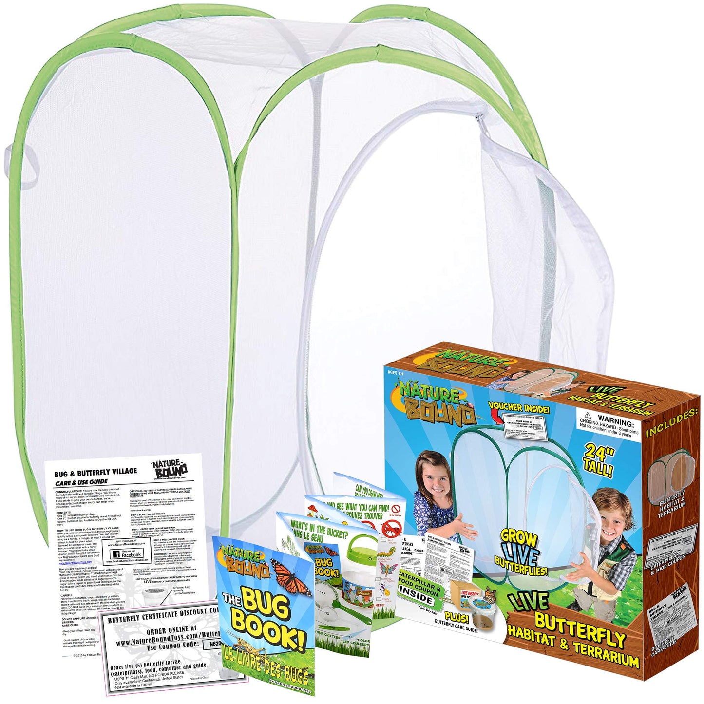 Nature Bound Butterfly Growing Kit — Live Caterpillar to Butterfly Project for Kids | Voucher, Pop-Up Habitat & STEM Guide