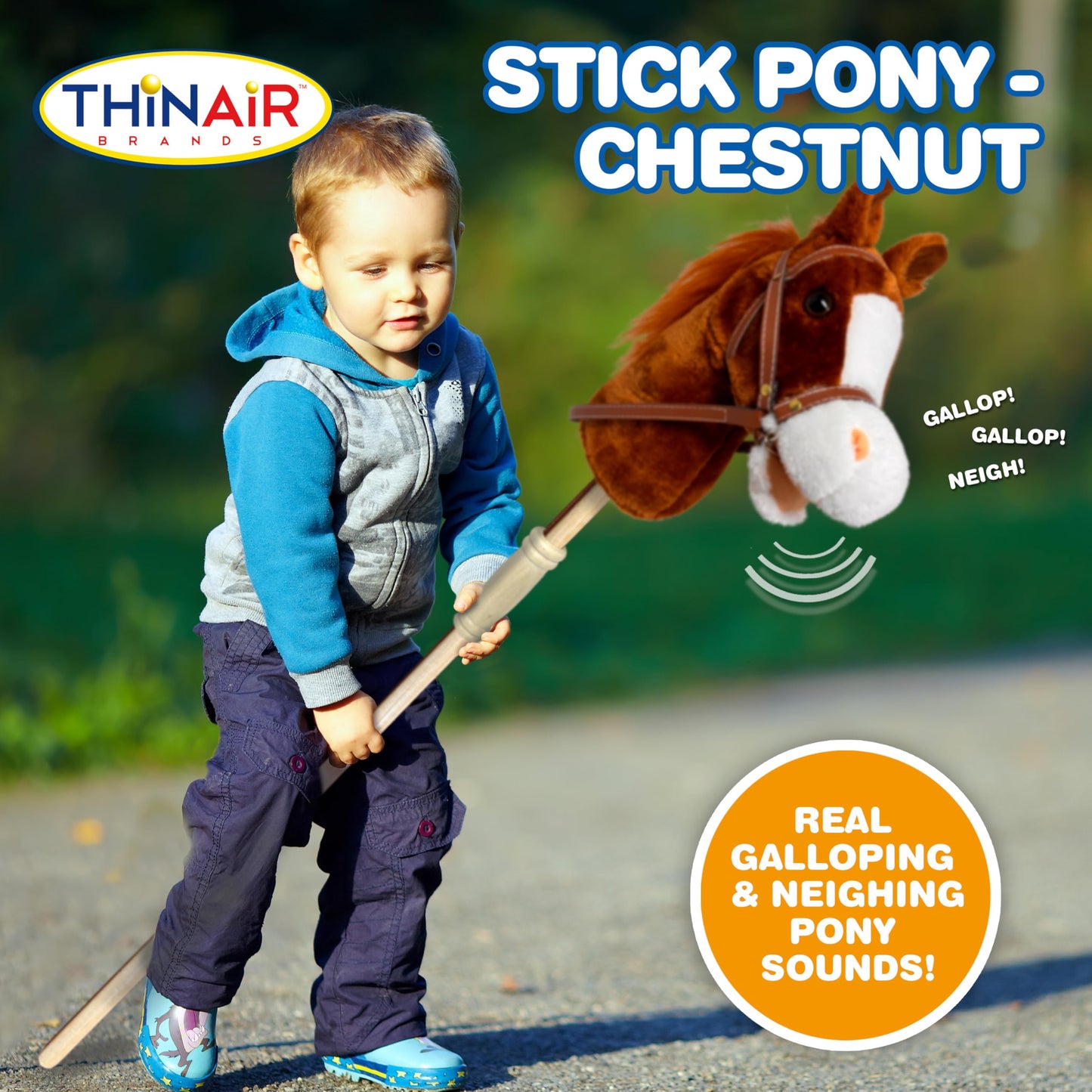 Nature Bound Horse Riding Stick | Handcrafted Plush Hobby Horse with Realistic Sounds | 34-Inch Wood Stick | Chestnut Red