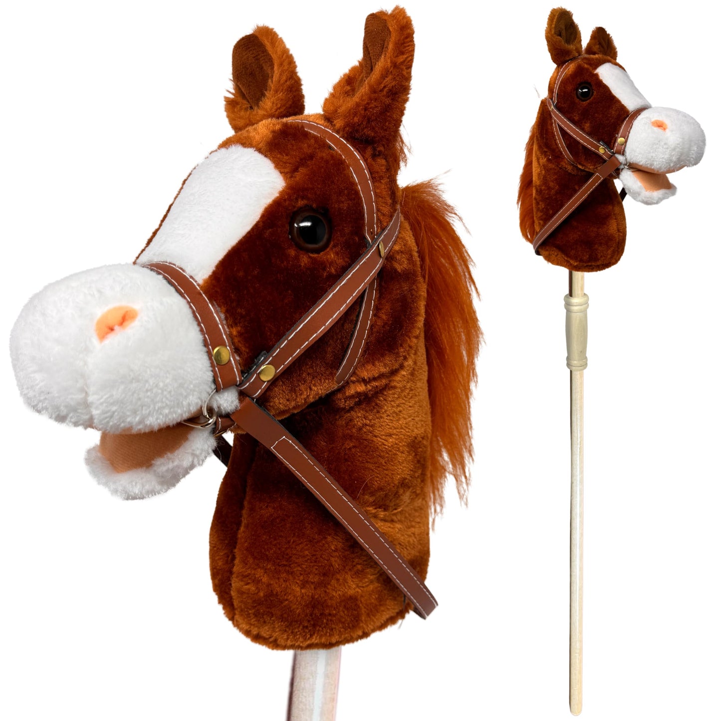 Nature Bound Horse Riding Stick | Handcrafted Plush Hobby Horse with Realistic Sounds | 34-Inch Wood Stick | Chestnut Red