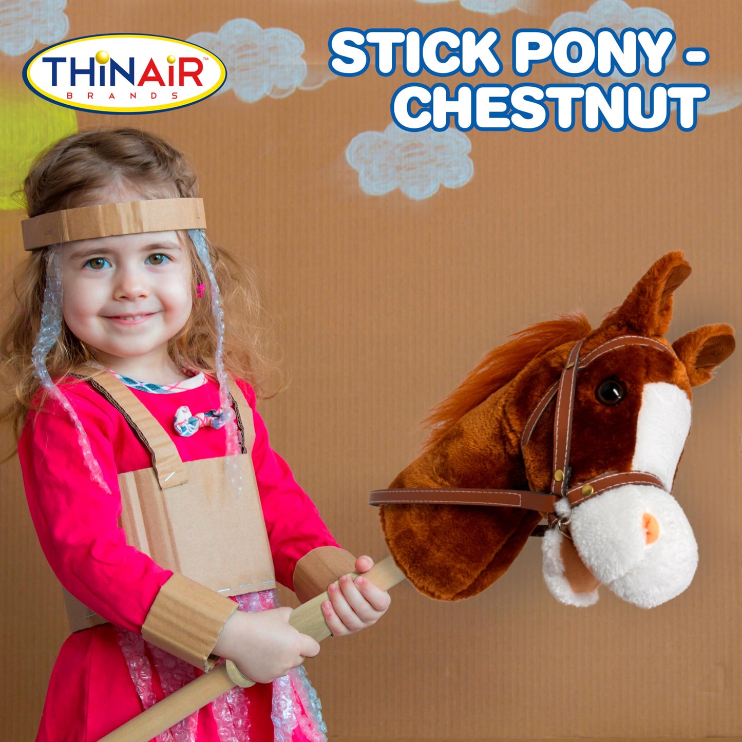 Nature Bound Horse Riding Stick | Handcrafted Plush Hobby Horse with Realistic Sounds | 34-Inch Wood Stick | Chestnut Red