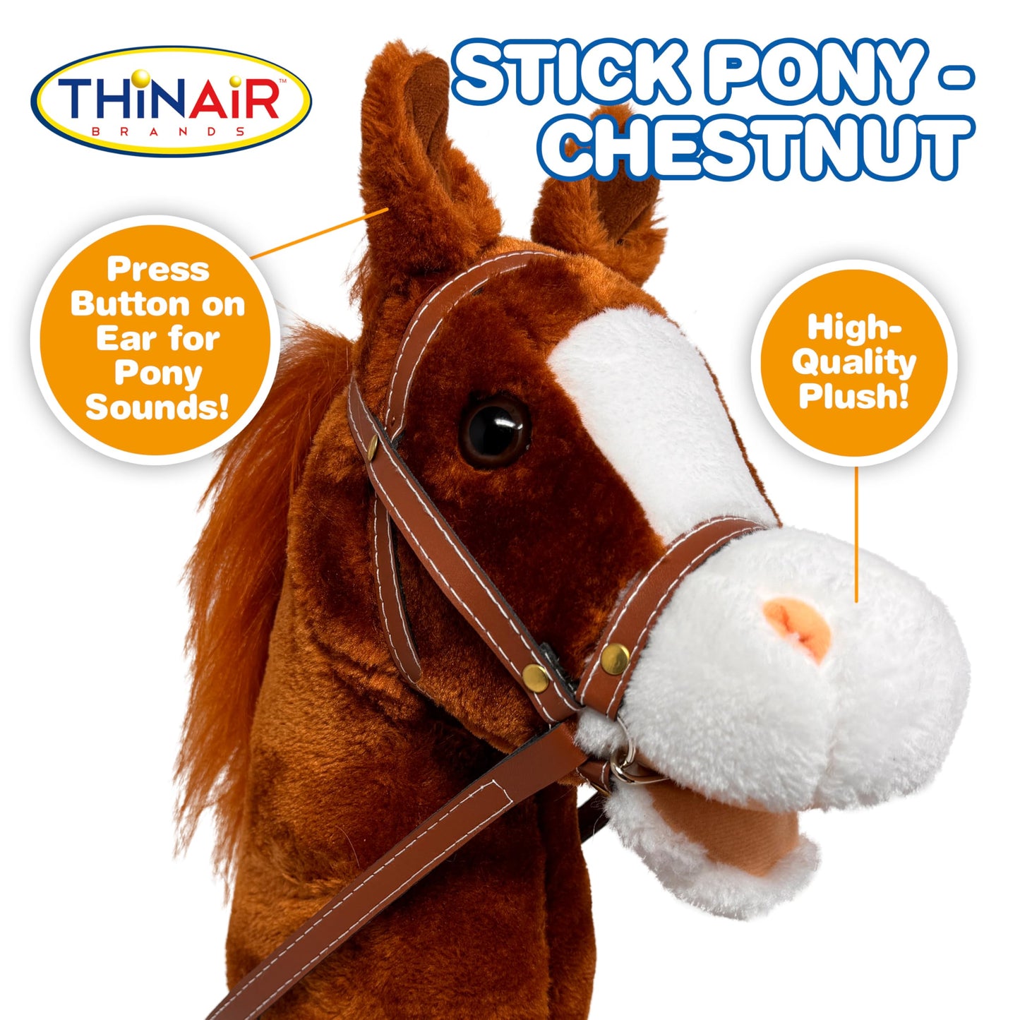 Nature Bound Horse Riding Stick | Handcrafted Plush Hobby Horse with Realistic Sounds | 34-Inch Wood Stick | Chestnut Red