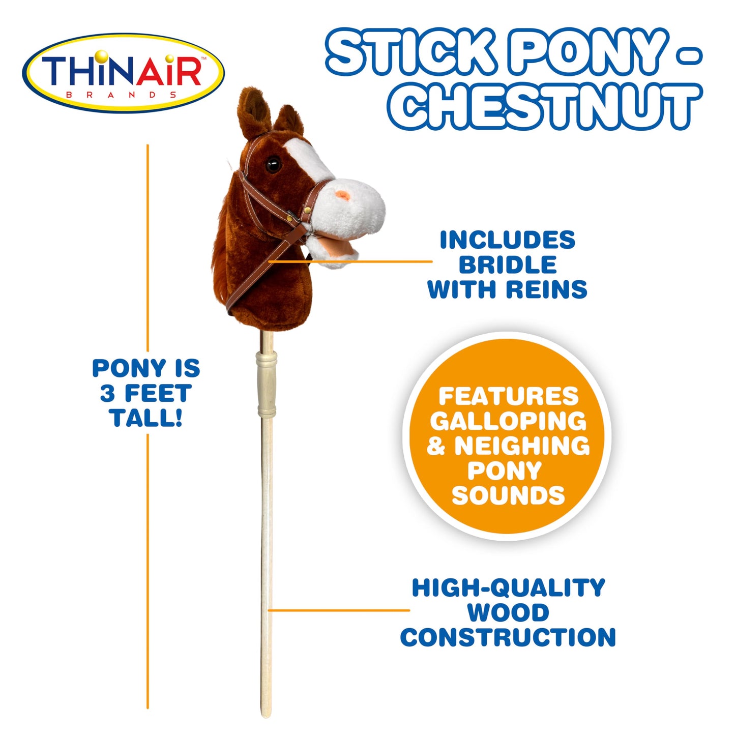 Nature Bound Horse Riding Stick | Handcrafted Plush Hobby Horse with Realistic Sounds | 34-Inch Wood Stick | Chestnut Red