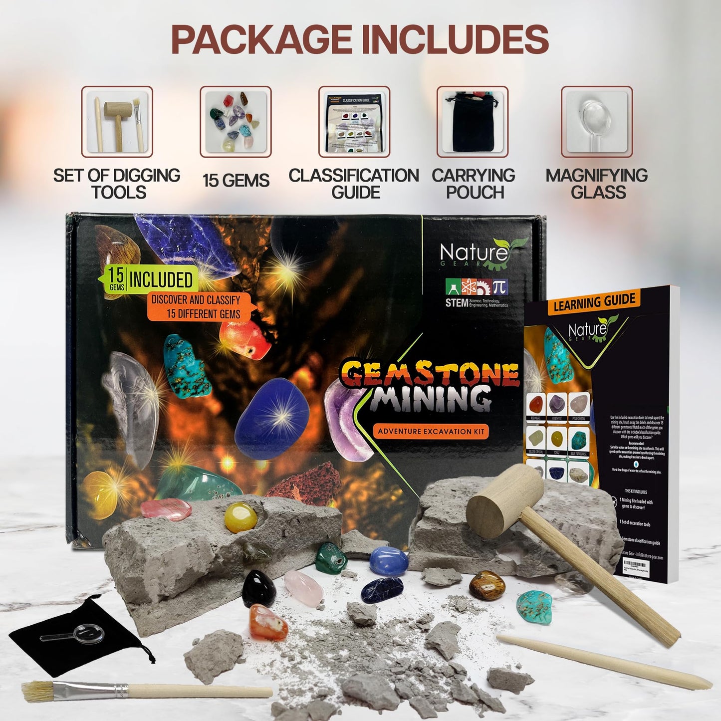 Nature Gear Gemstone Dig Kit — Educational Crystal Excavation for Kids