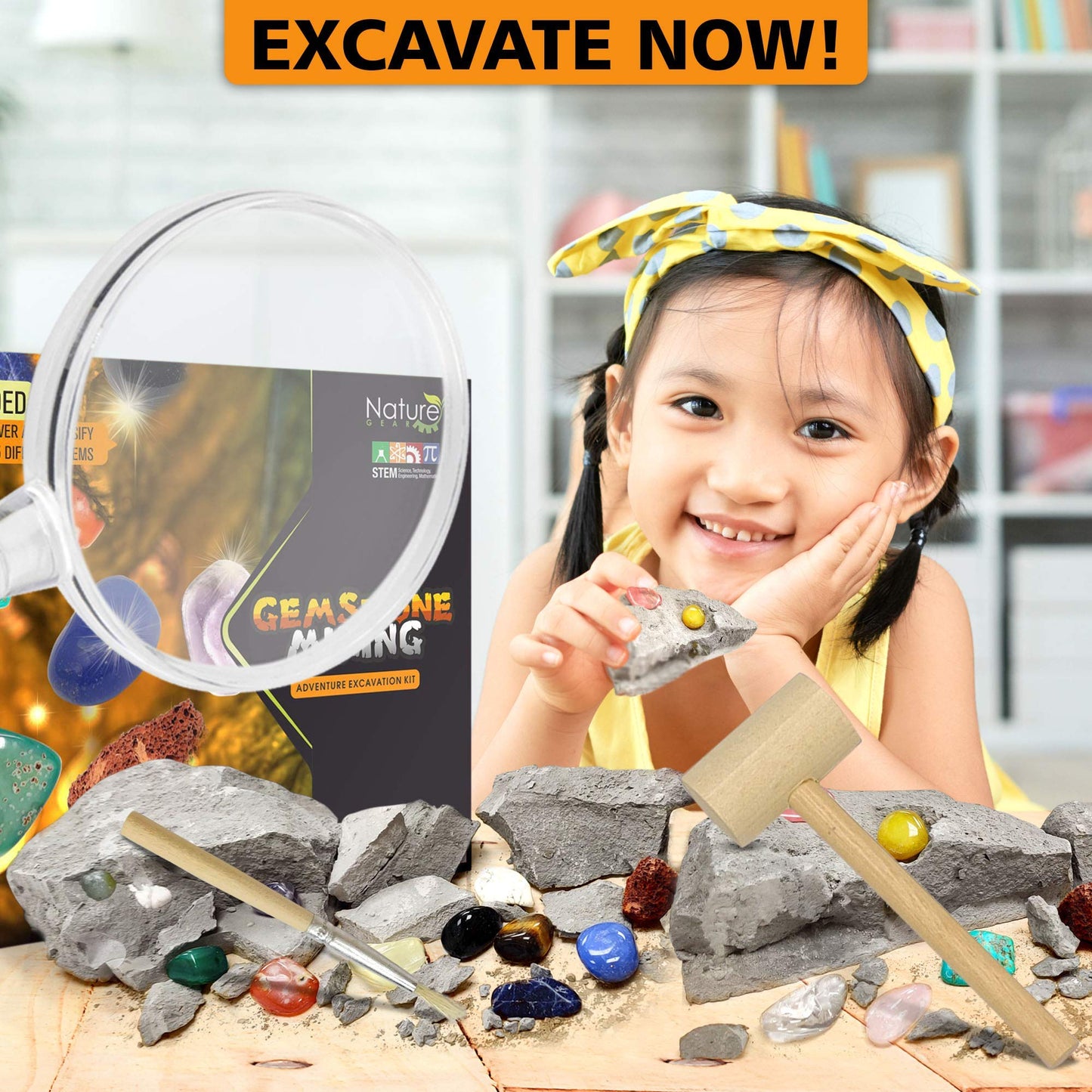 Nature Gear Gemstone Dig Kit — Educational Crystal Excavation for Kids