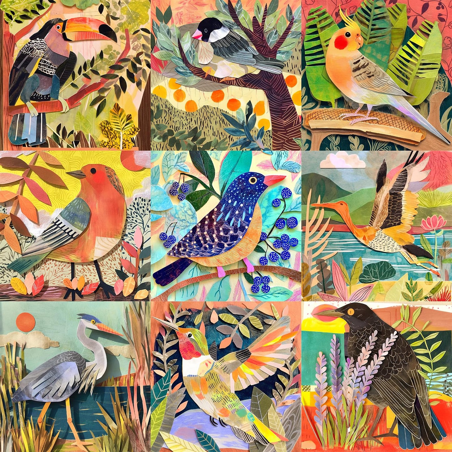 Naturelish 1000 Piece Jigsaw Puzzle for Adults – Colorful Cut-Paper Birds, 24 x 24 in