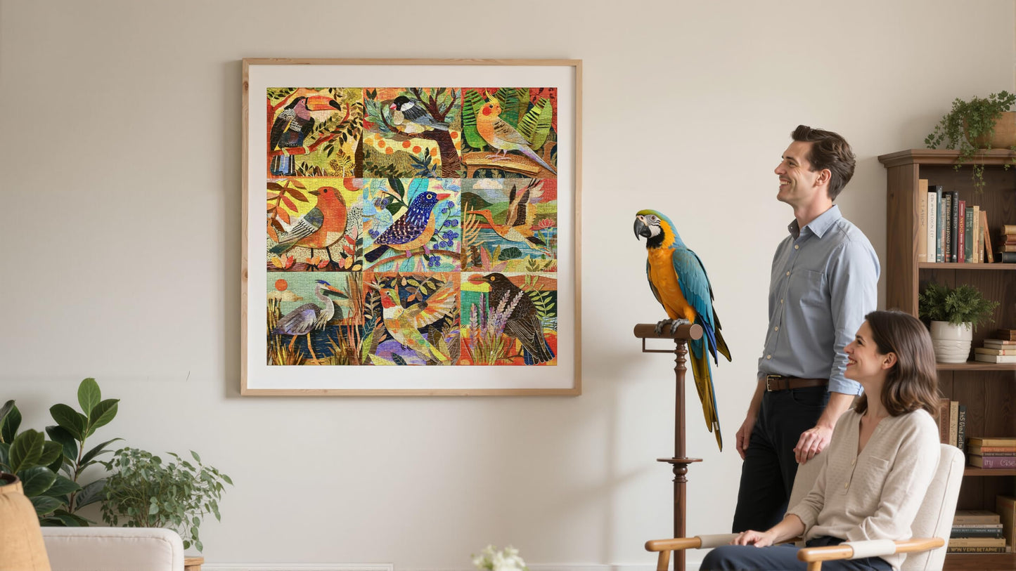 Naturelish 1000 Piece Jigsaw Puzzle for Adults – Colorful Cut-Paper Birds, 24 x 24 in