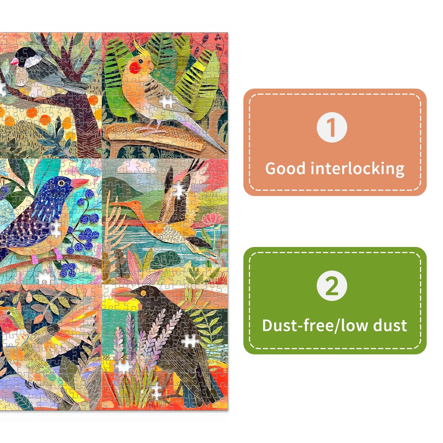Naturelish 1000 Piece Jigsaw Puzzle for Adults – Colorful Cut-Paper Birds, 24 x 24 in