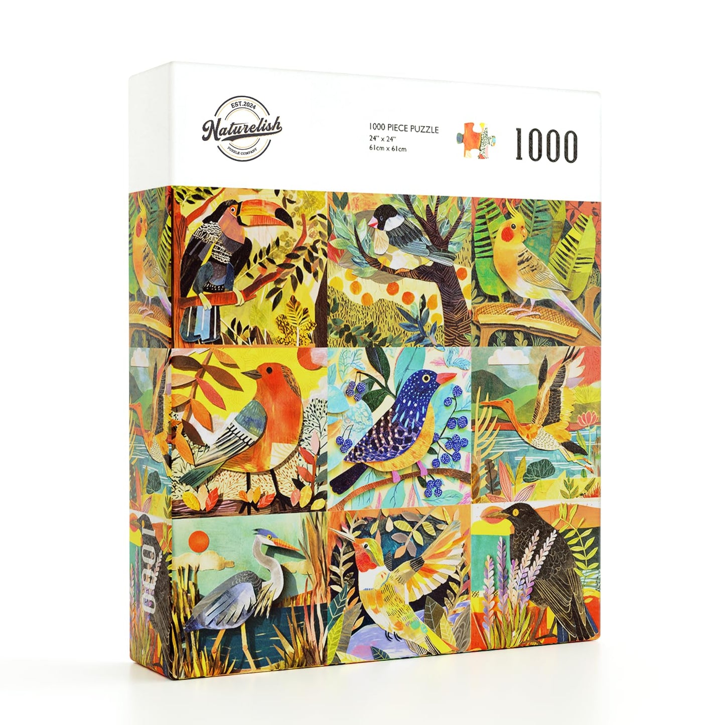 Naturelish 1000 Piece Jigsaw Puzzle for Adults – Colorful Cut-Paper Birds, 24 x 24 in