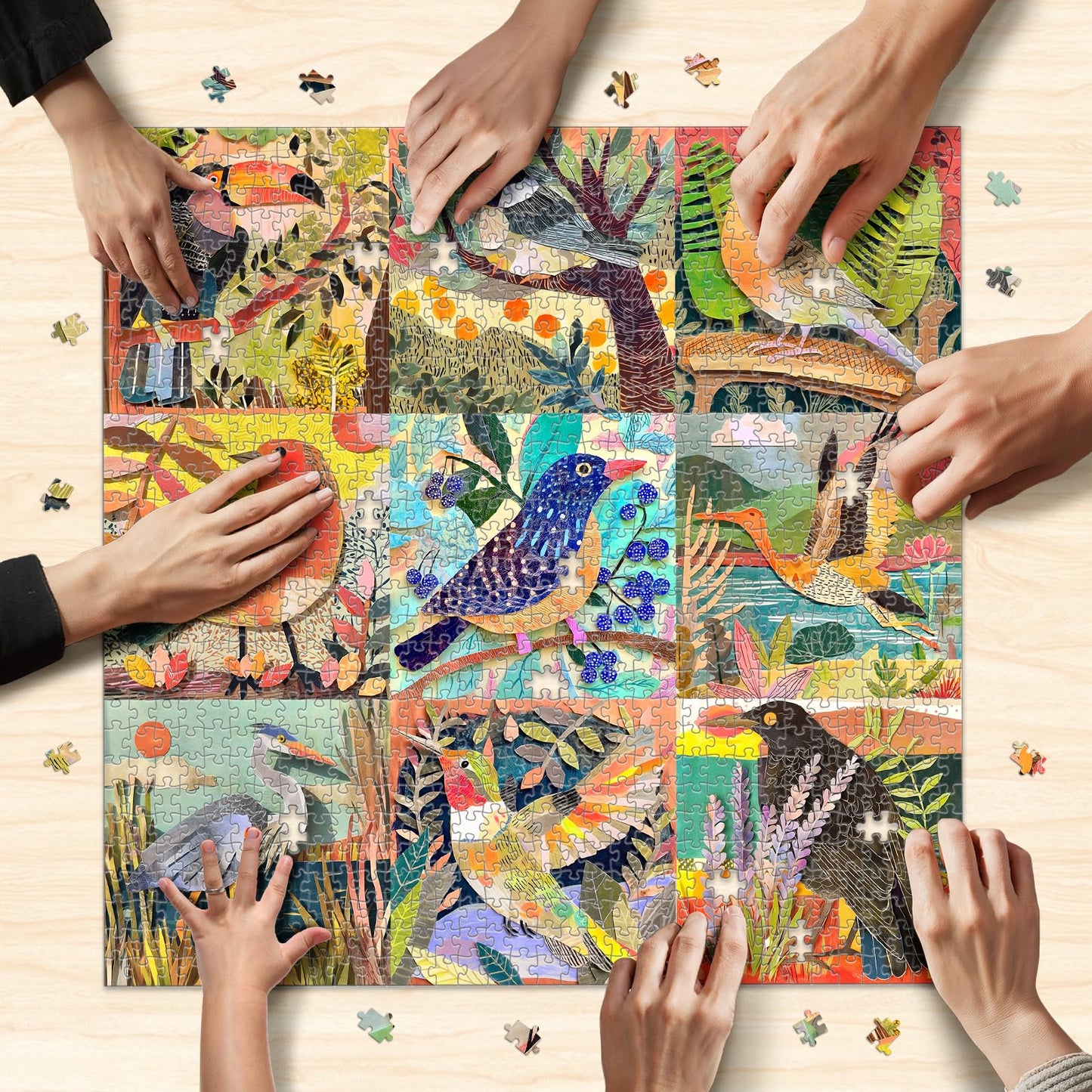 Naturelish 1000 Piece Jigsaw Puzzle for Adults – Colorful Cut-Paper Birds, 24 x 24 in