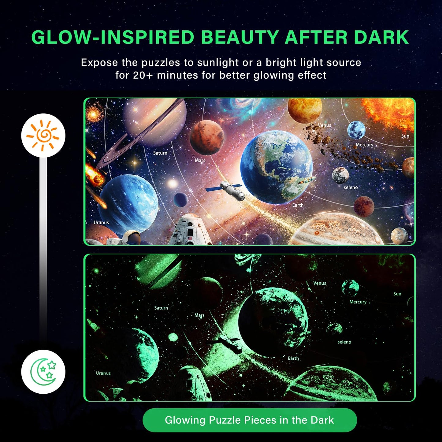 Naturelish 1000-Piece Space Explorer Puzzle – Glow-in-The-Dark Astronaut Adventure (26.6x19.2)