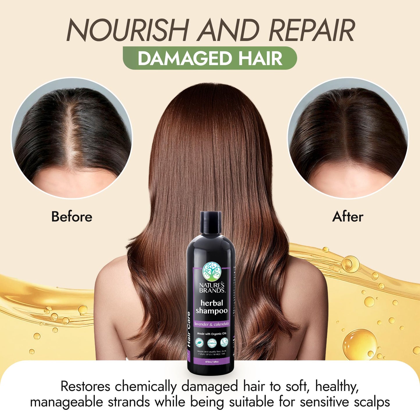 Nature's Brands Natural Shampoo - Herbal Choice Mari Lavender & Calendula, 16 oz