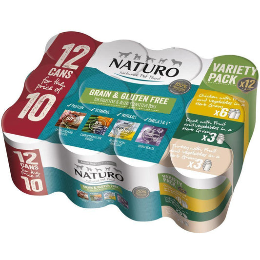 Naturo Adult Grain & Gluten Free Variety in Herb Gravy Tins 12 for 10 x 390g