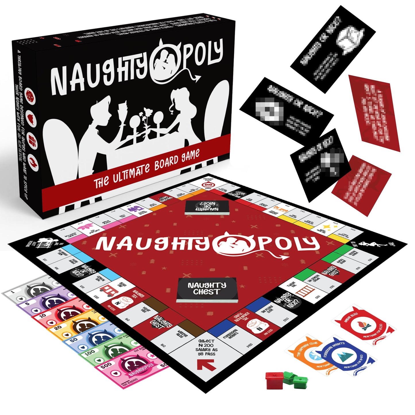 Naughty Tower Naughtyopoly Board Game – 100+ Couple Prompts & Fun Challenges