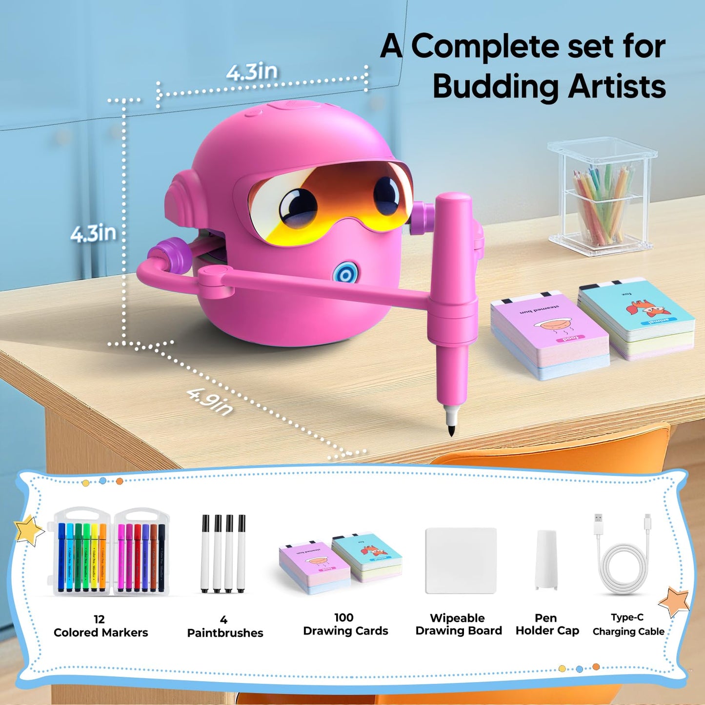 NAUQUOHZ Drawing Robot for Kids | Montessori Learning Toy with 100 Cards & Voice Interaction