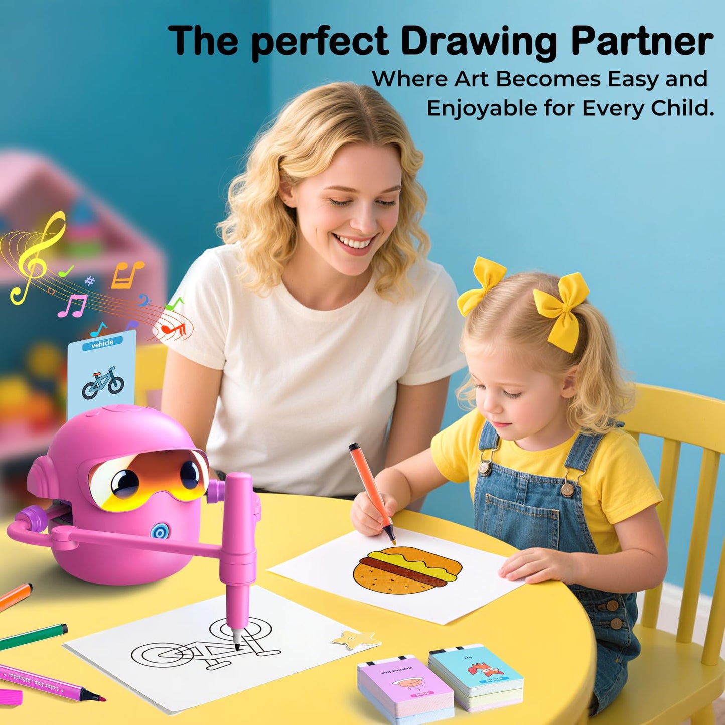 NAUQUOHZ Drawing Robot for Kids | Montessori Learning Toy with 100 Cards & Voice Interaction
