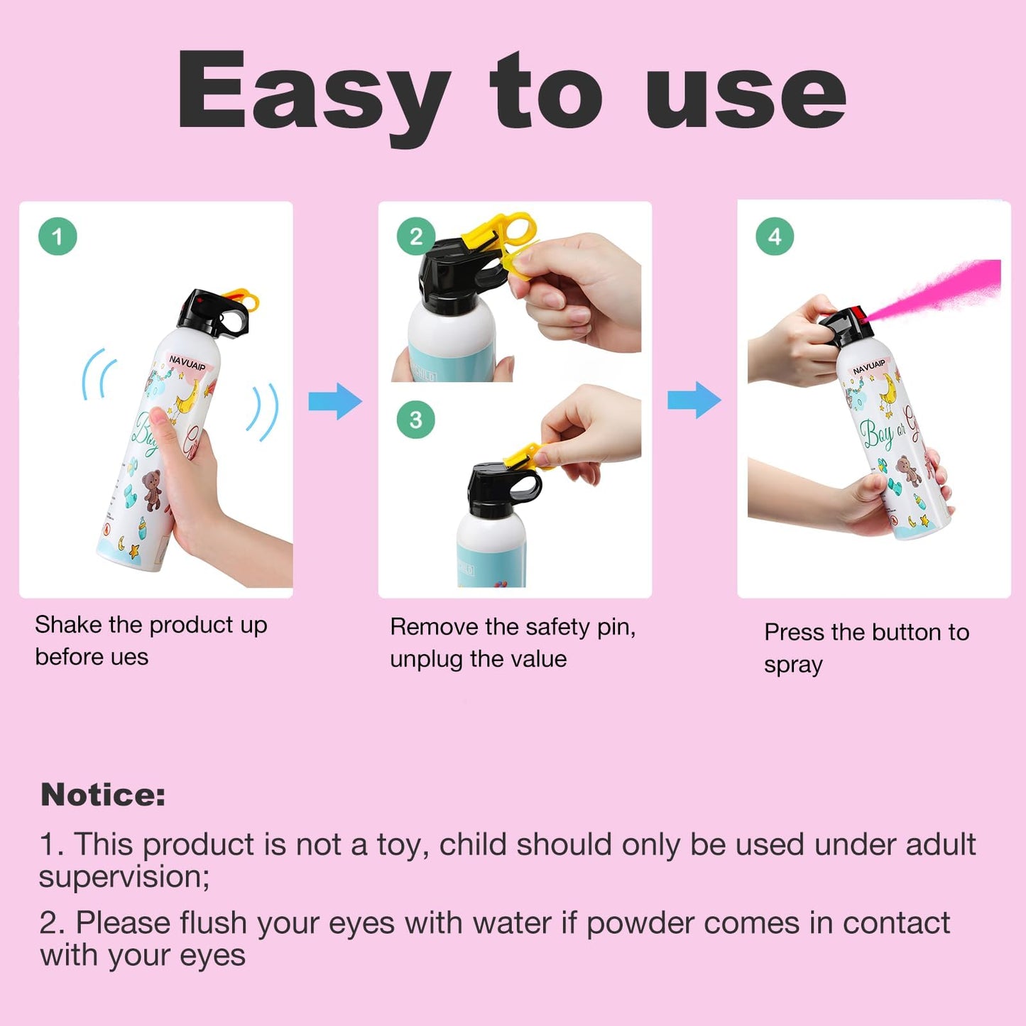 Navuaip Large Gender Reveal Pink Smoke Powder Sprayer – 2-Pack Biodegradable Color Blasts