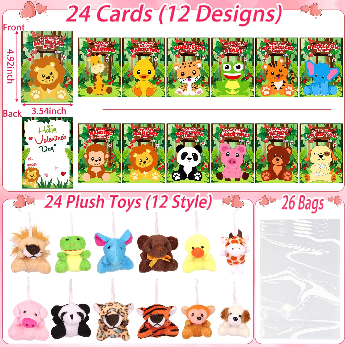 NAWITDA 24-Pack Valentines Day Gift for Kids – Plush Toys & Cards