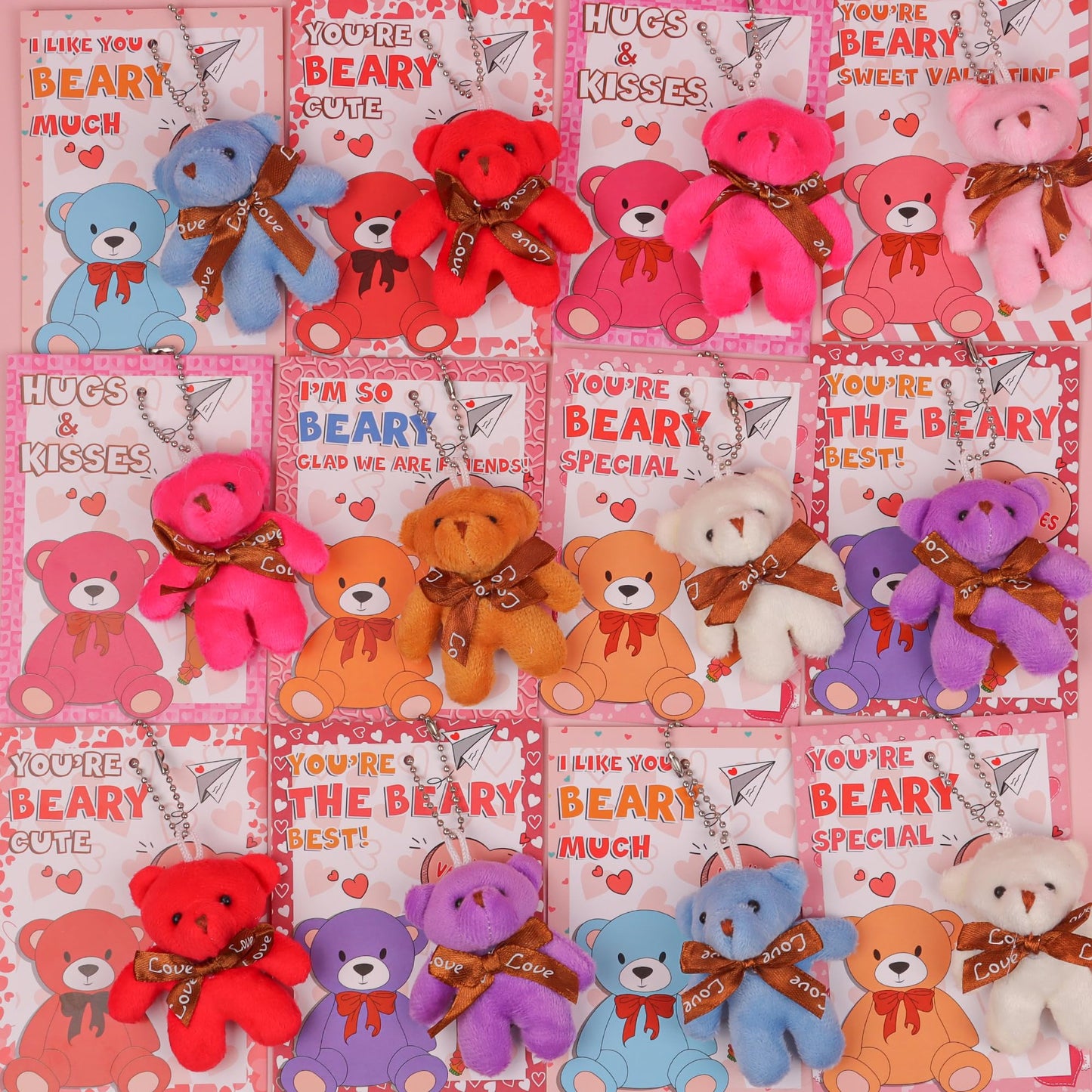 NAWITDA 28 Pack Valentines Day Cards & Mini Plush Bear Keychains – Classroom Gifts & Party Favors