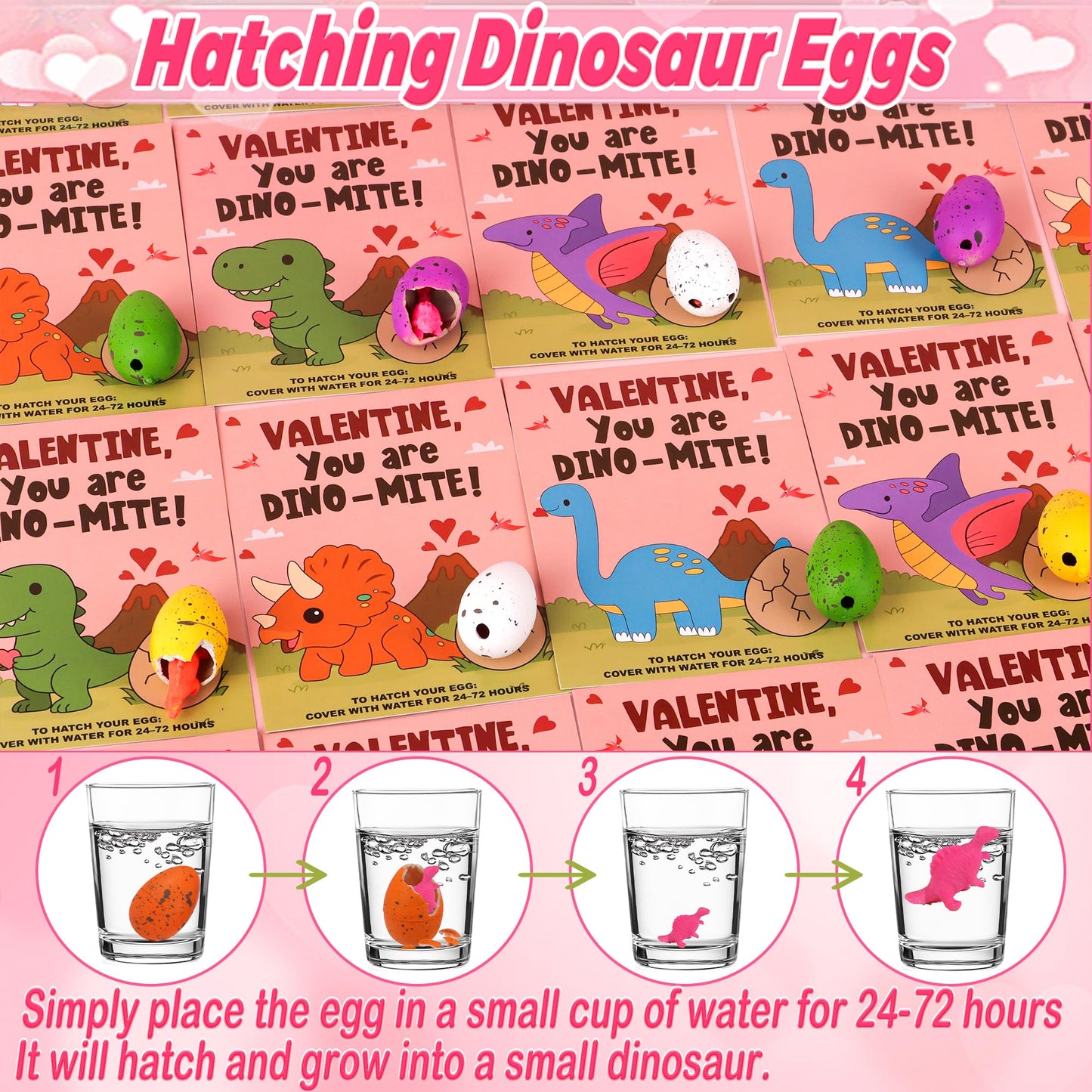 NAWITDA 28-Pack Valentines Day Cards with Dinosaur Egg Hatching Toys – Classroom Gifts for Kids