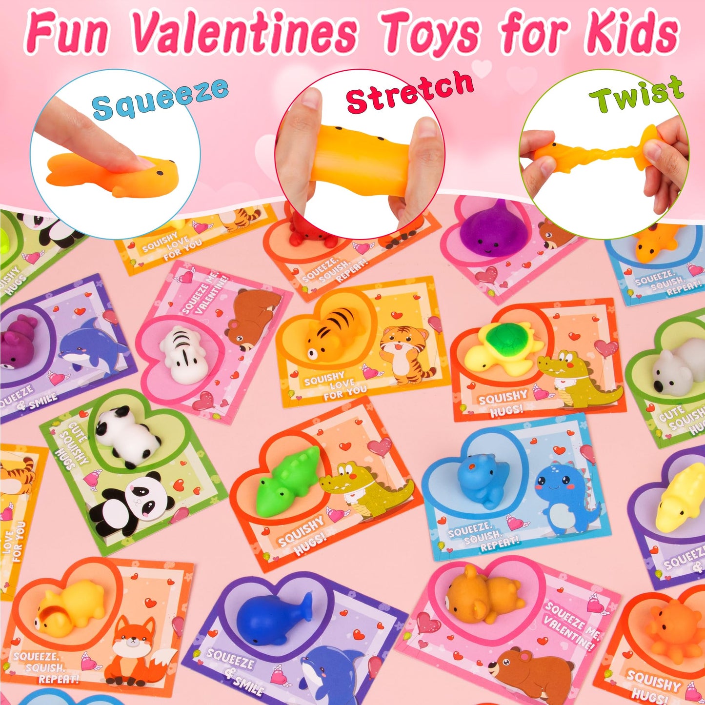 NAWITDA 28-Pack Valentines Cards with Mochi Squishies – Classroom Gift Exchange Favors