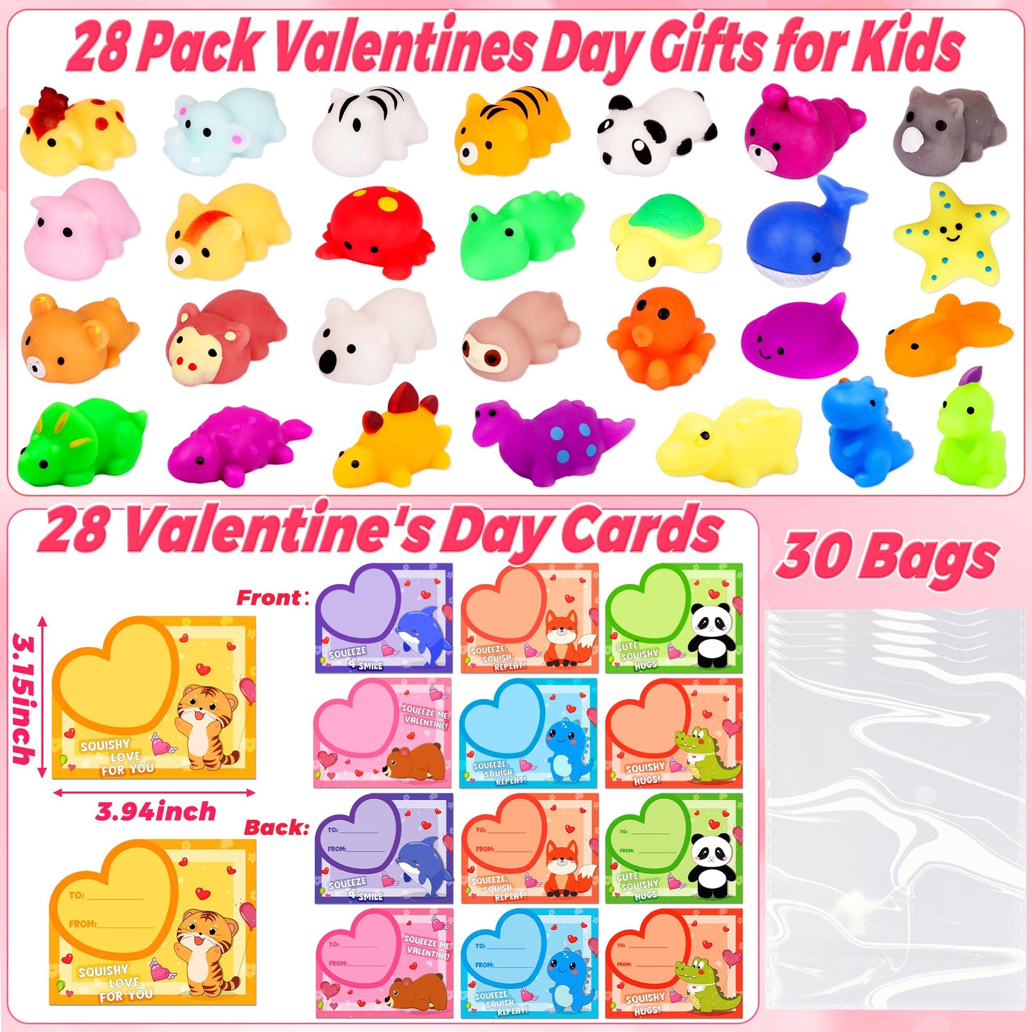 NAWITDA 28-Pack Valentines Cards with Mochi Squishies – Classroom Gift Exchange Favors