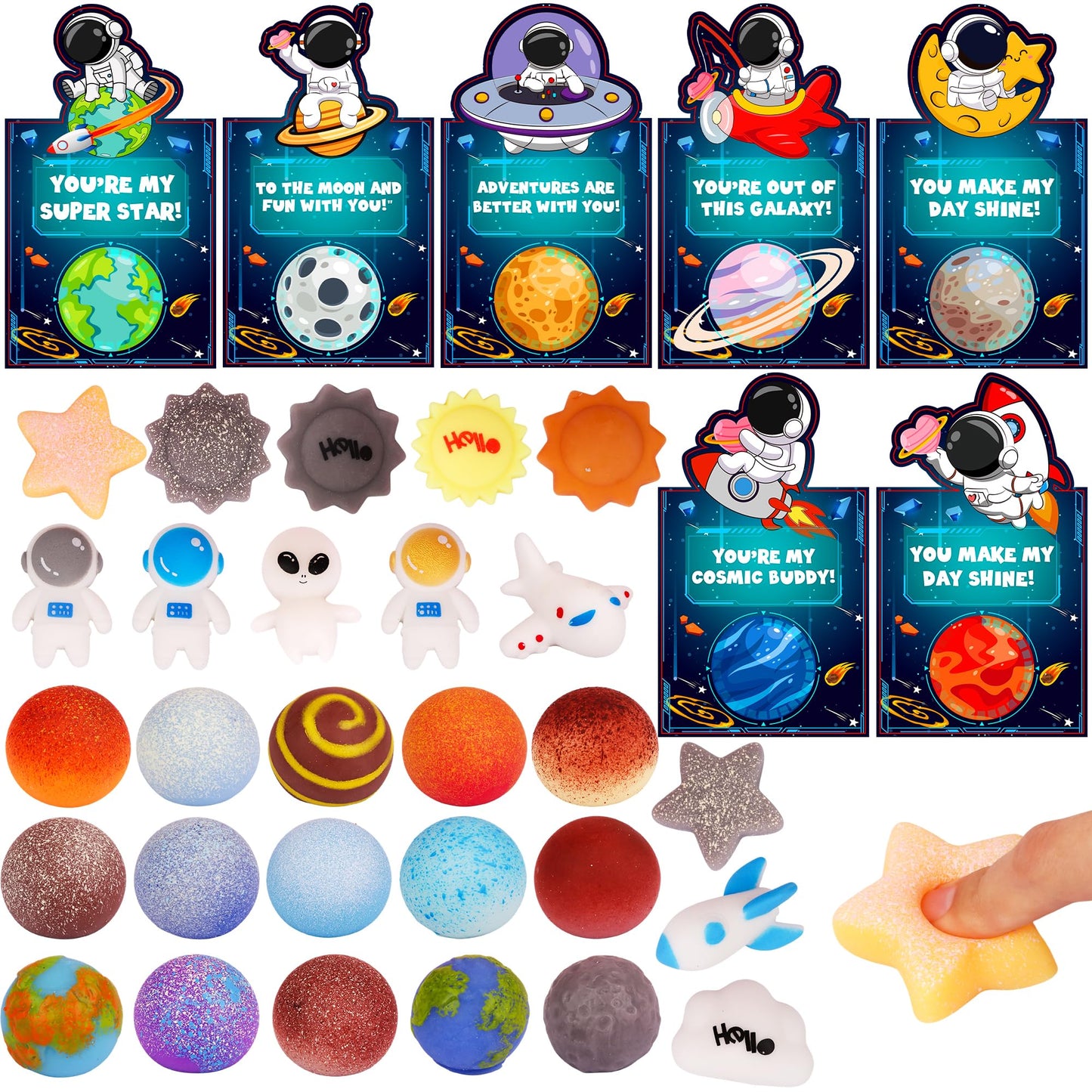 NAWITDA 28-Pack Valentine’s Day Gifts for Kids Classroom | Galaxy Mochi Squishies & Cards