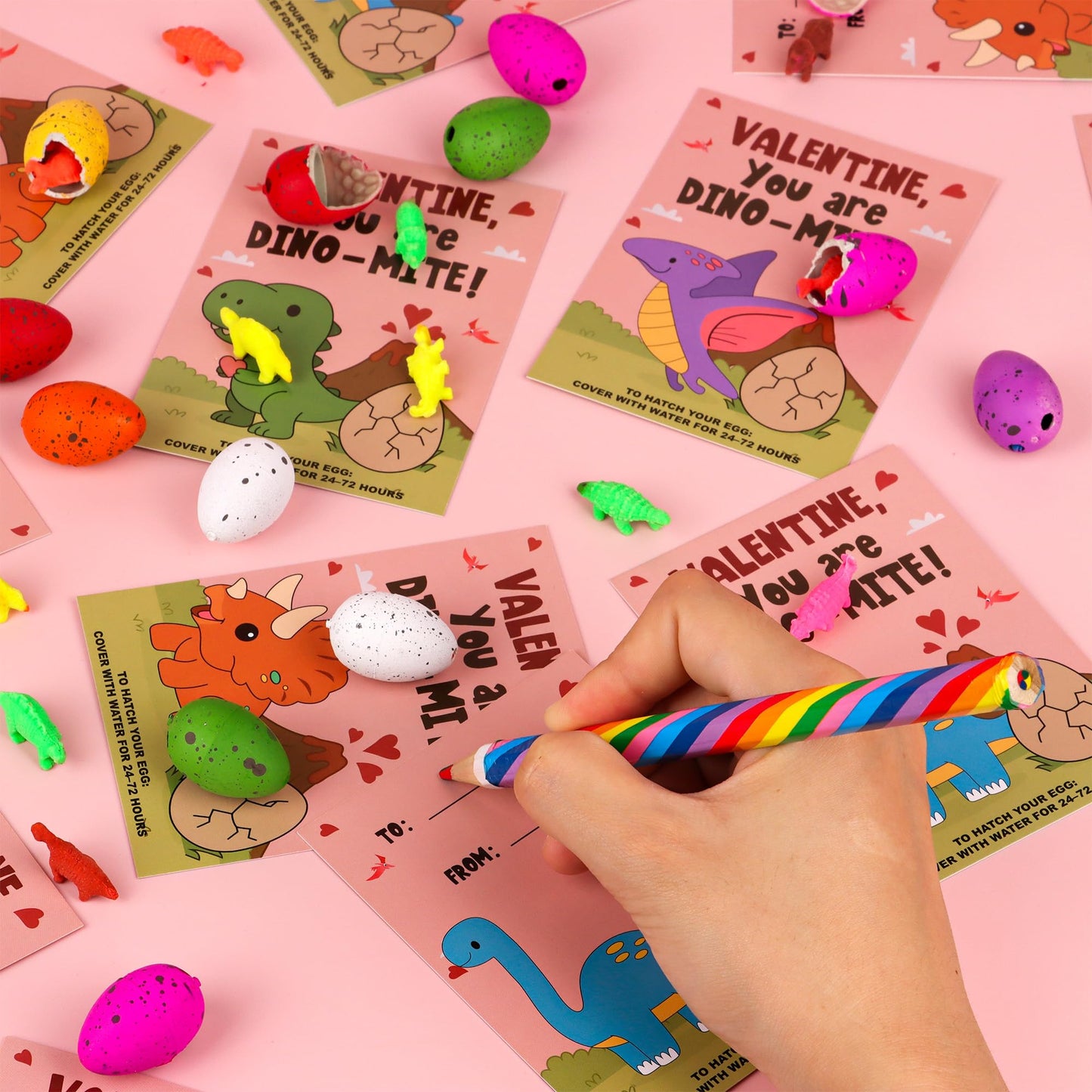 NAWITDA 28-Pack Valentines Day Cards with Dinosaur Egg Hatching Toys – Classroom Gifts for Kids