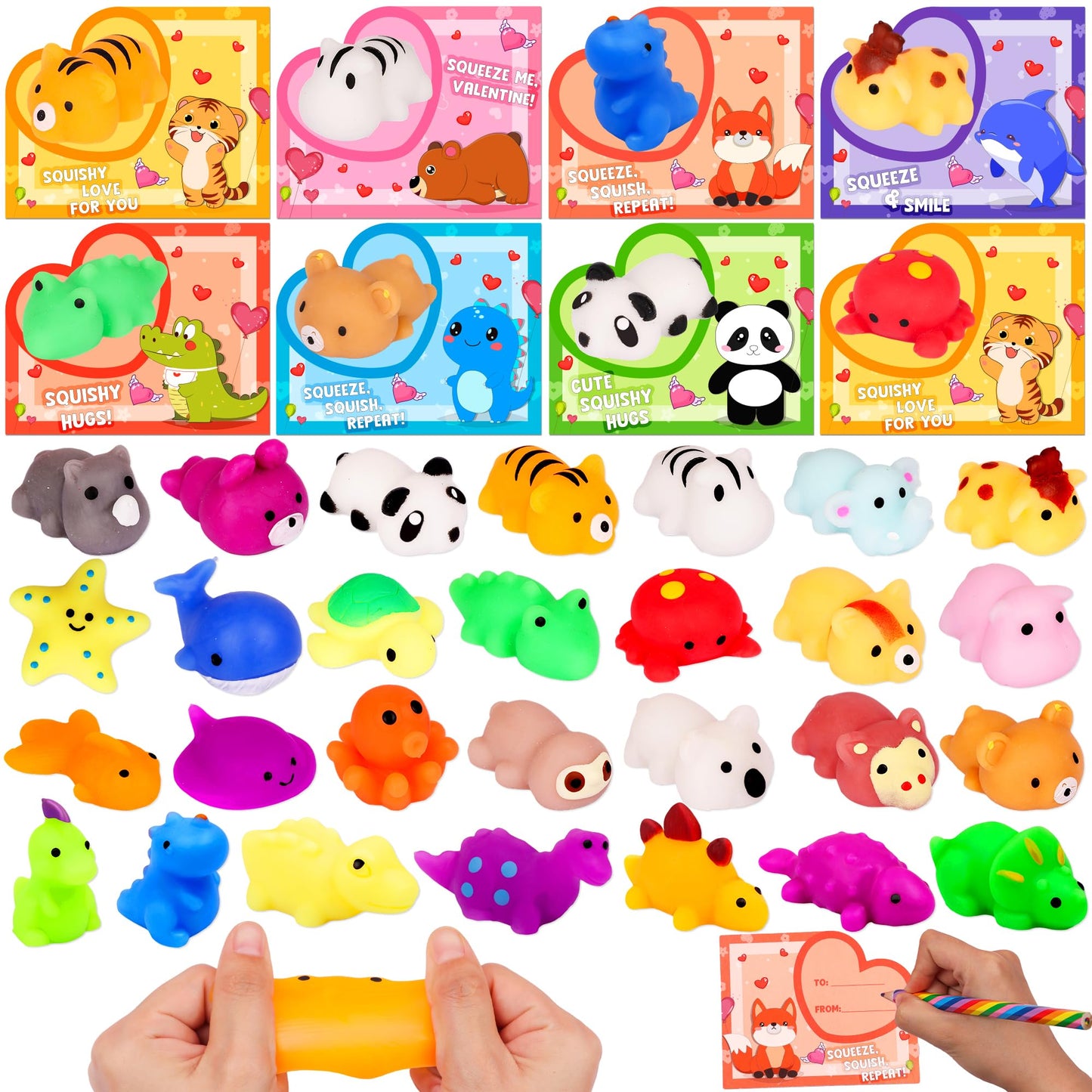 NAWITDA 28-Pack Valentines Cards with Mochi Squishies – Classroom Gift Exchange Favors