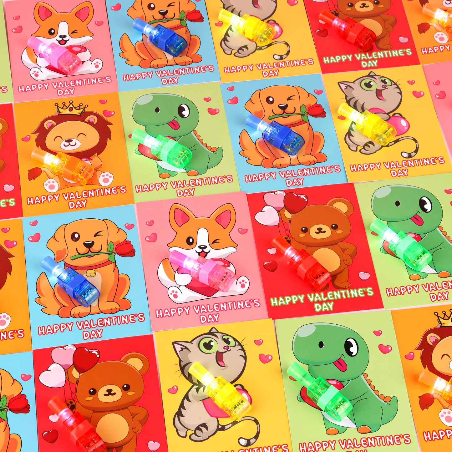 NAWITDA 30 Pack Valentines Day Classroom Gifts for Kids – LED Finger Light Cards & Light-Up Valentine Party Favors