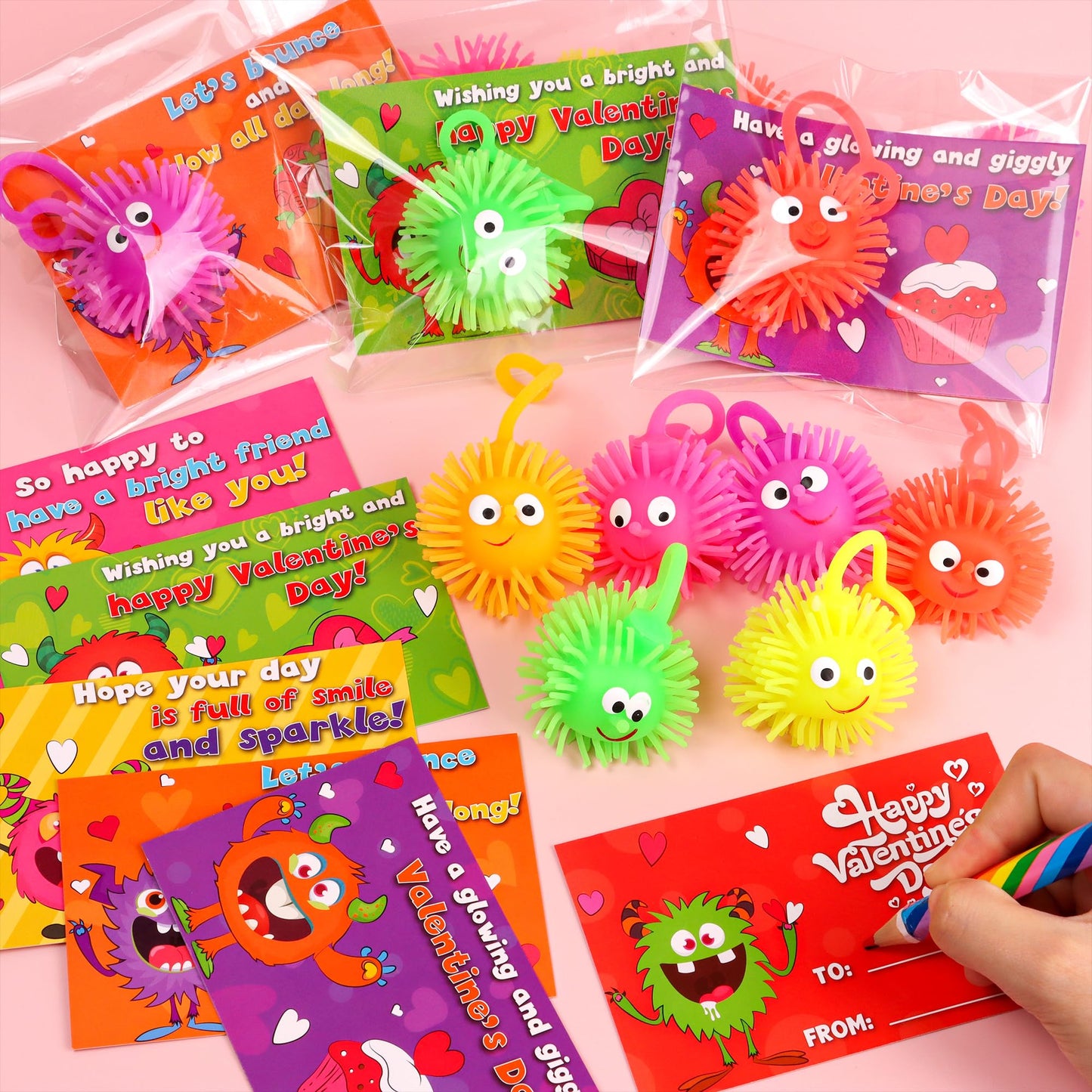 NAWITDA 24 Pack Valentines Day Cards with LED Puffer Balls – Classroom & Party Favors for Kids