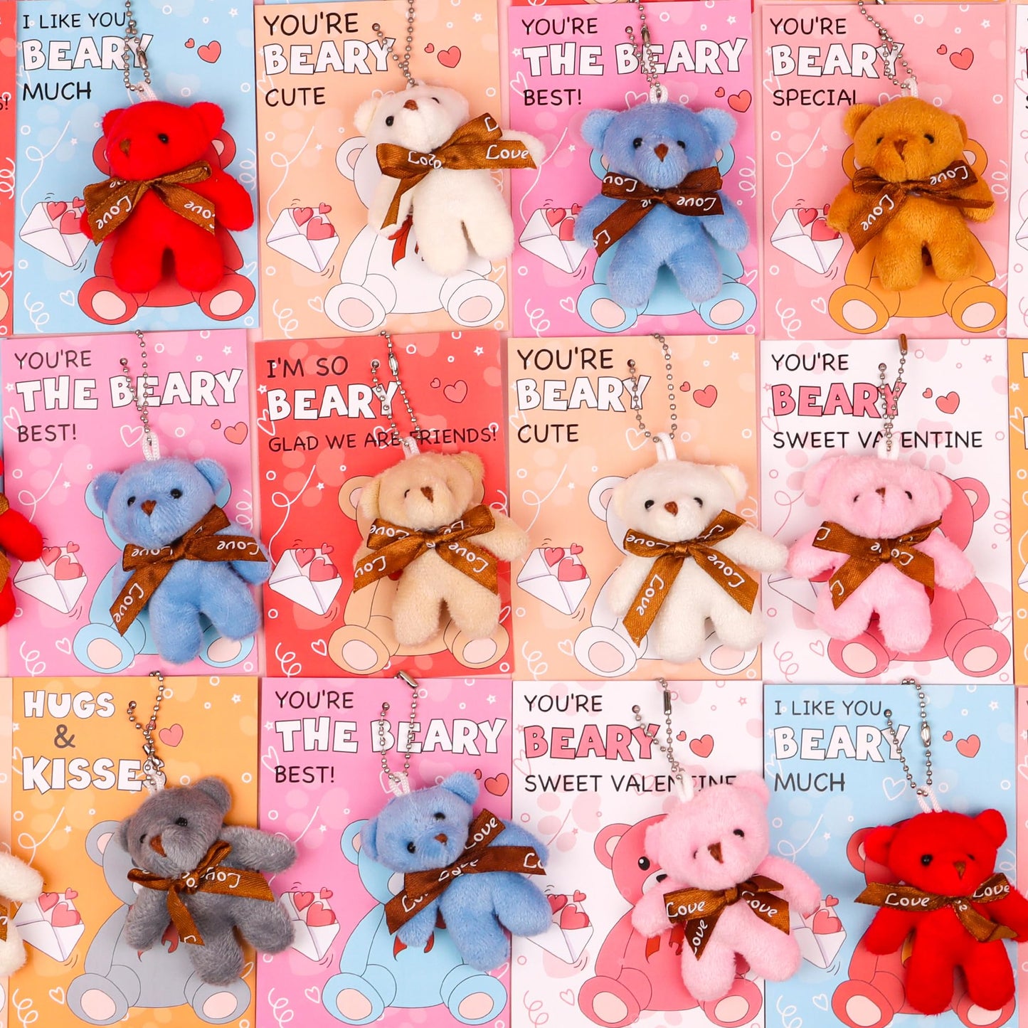 NAWITDA 28-Pack Valentines Day Cards with Mini Plush Bear Keychains – Classroom Gifts & Party Favors