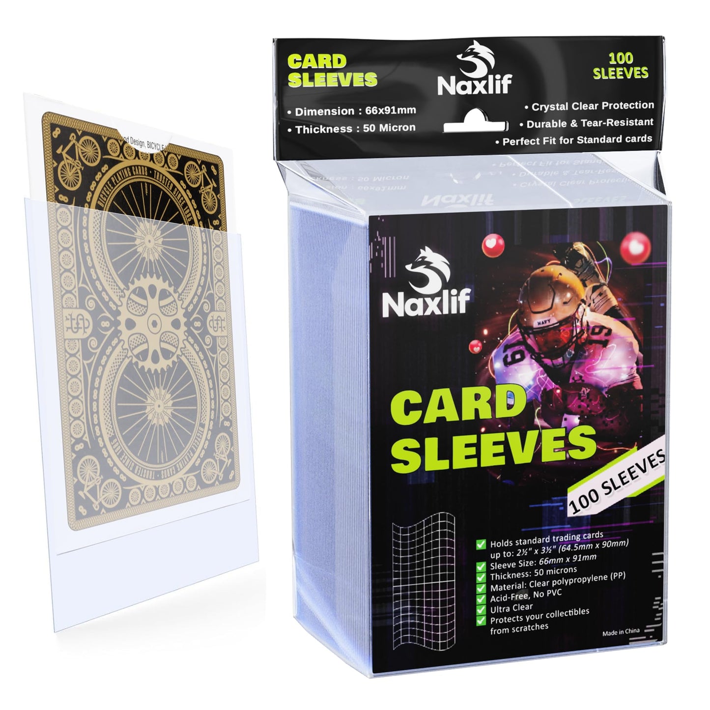 Naxlif Clear Card Protector Sleeves – 100 Count, 15x8.5-Inch Durable PP Card Cases for Baseball, Football, Basketball & Collectible Cards
