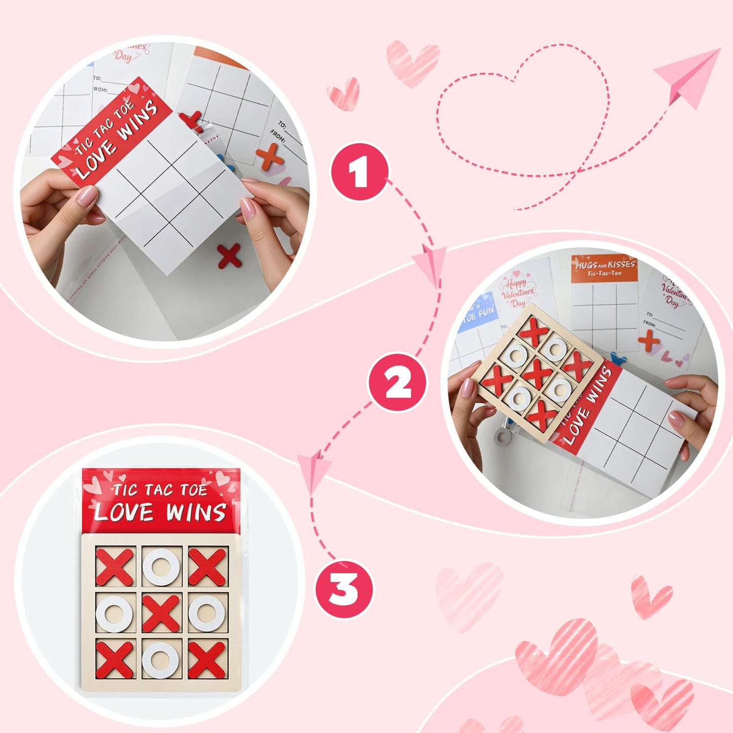 NAXYAN Valentines Day Cards for Kids – 24 Pack Classroom Gifts with Wooden Tic Tac Toe