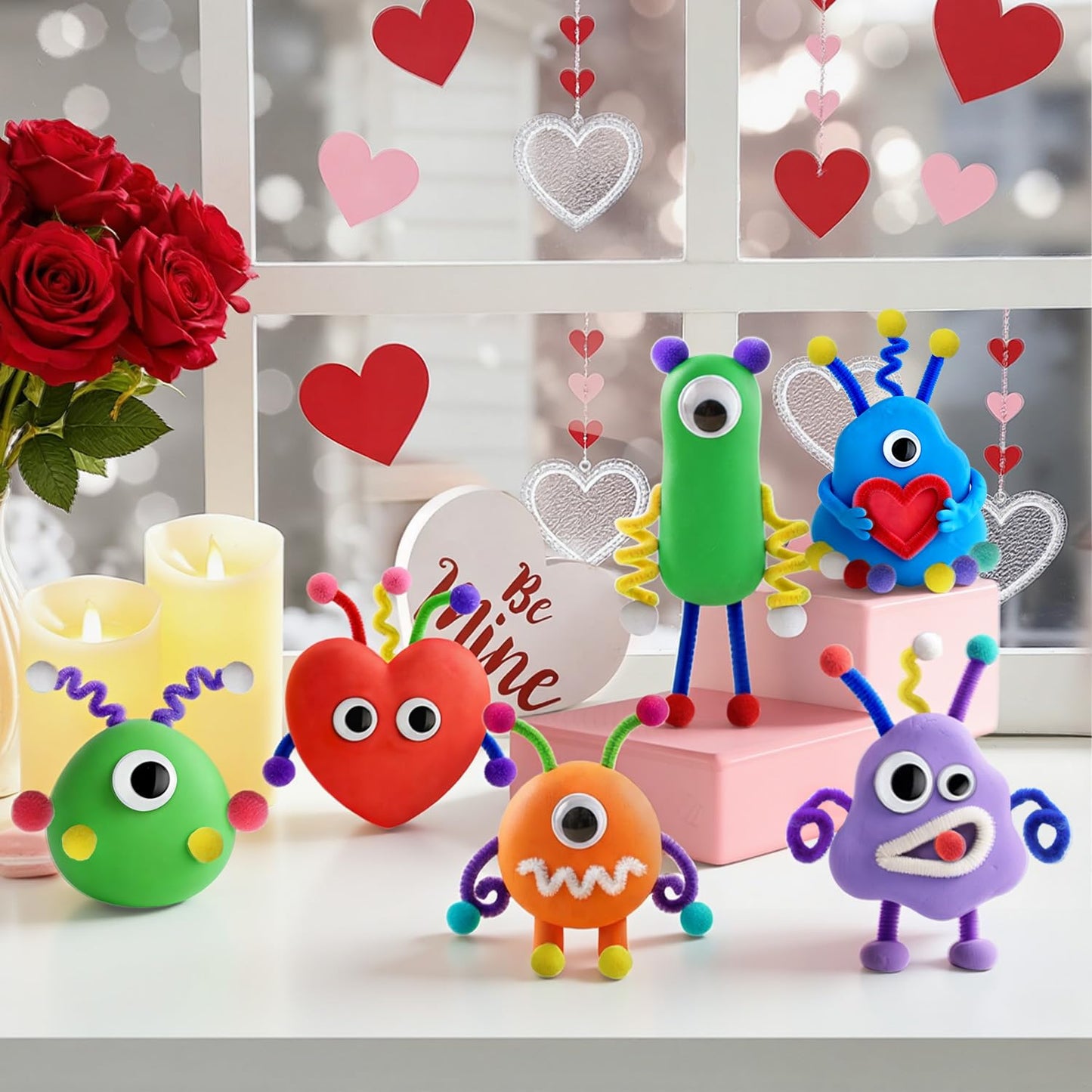 NAXYAN 24 Packs Valentines Day Cards for Kids with DIY Air Dry Clay Kits | Classroom Valentine Gifts