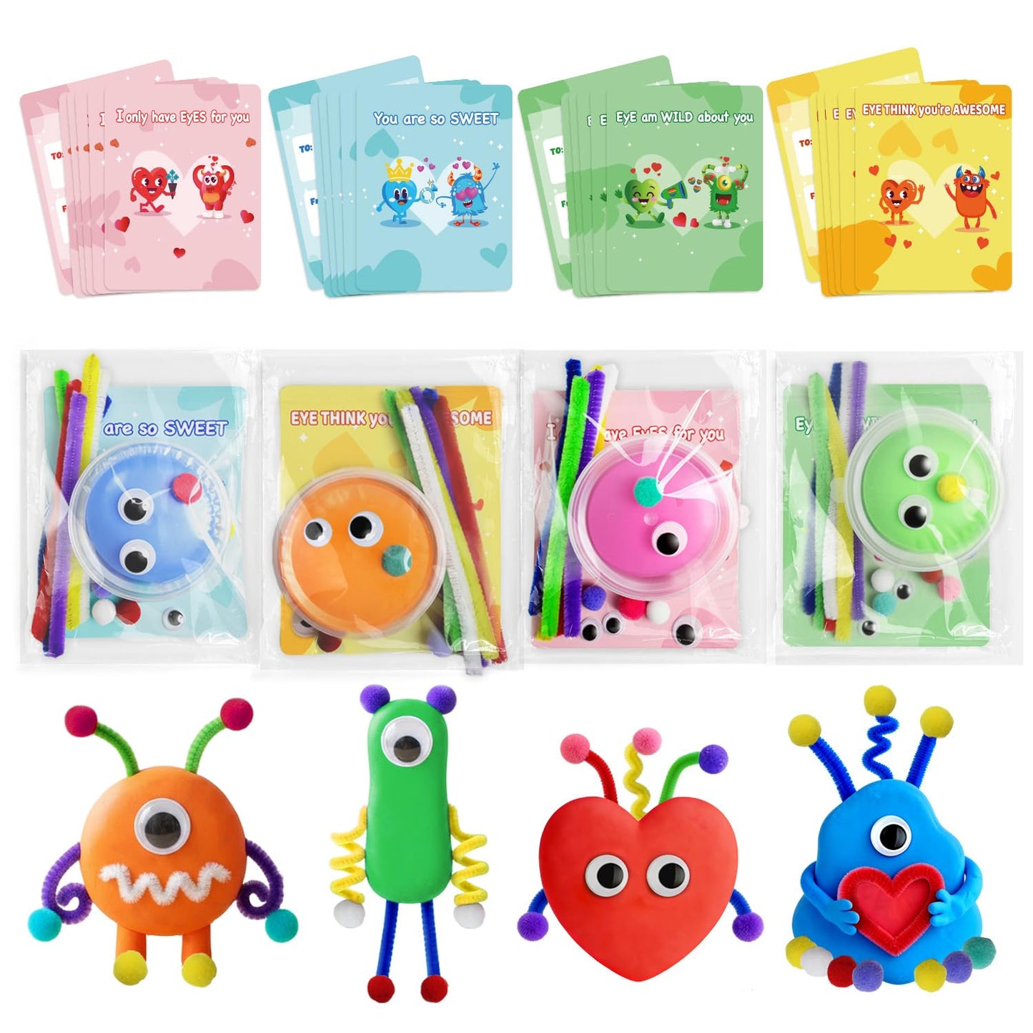 NAXYAN 24 Packs Valentines Day Cards for Kids with DIY Air Dry Clay Kits | Classroom Valentine Gifts