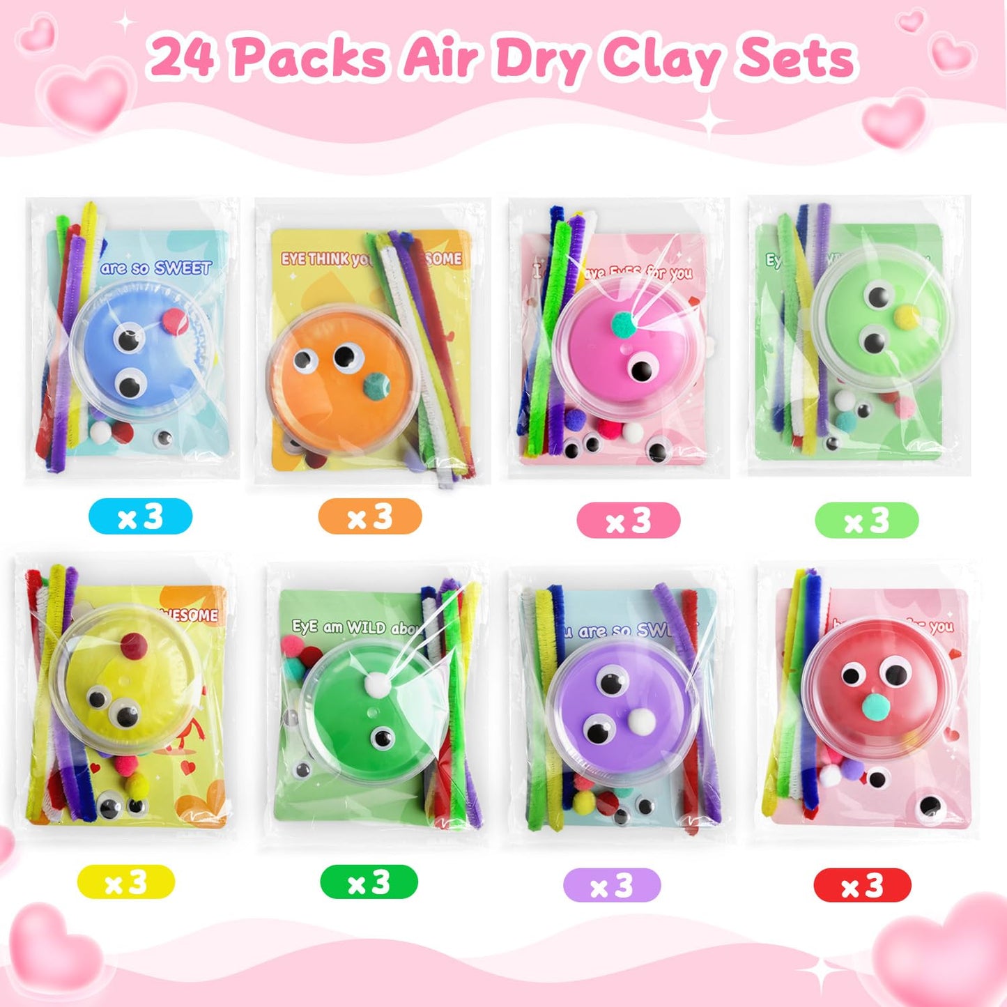NAXYAN 24 Packs Valentines Day Cards for Kids with DIY Air Dry Clay Kits | Classroom Valentine Gifts