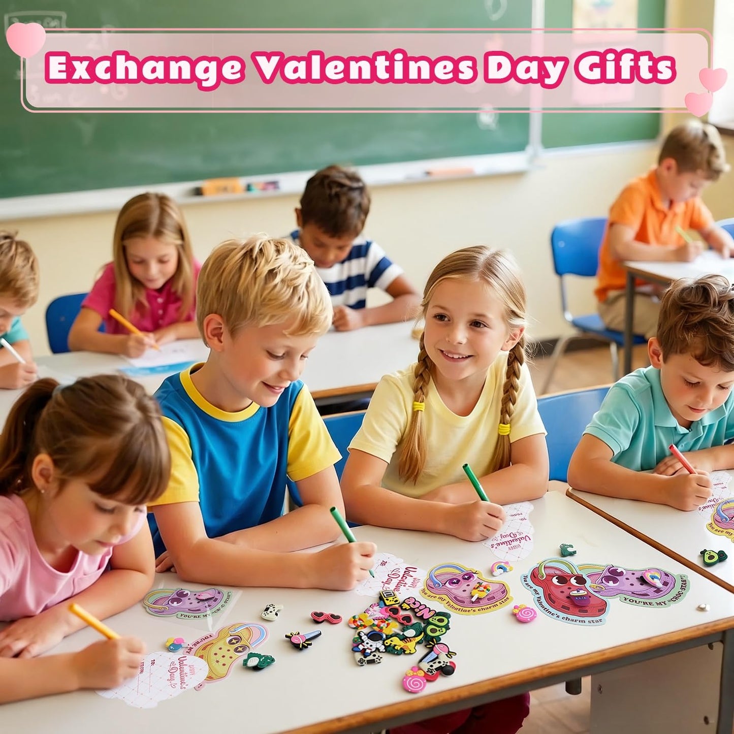 NAXYAN Valentines Day Cards for Kids — 30 Pack with Shoe Charms | Classroom Gifts & Party Favors