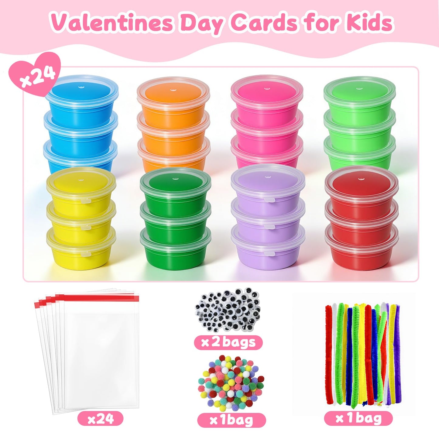 NAXYAN 24 Packs Valentines Day Cards for Kids with DIY Air Dry Clay Kits | Classroom Valentine Gifts