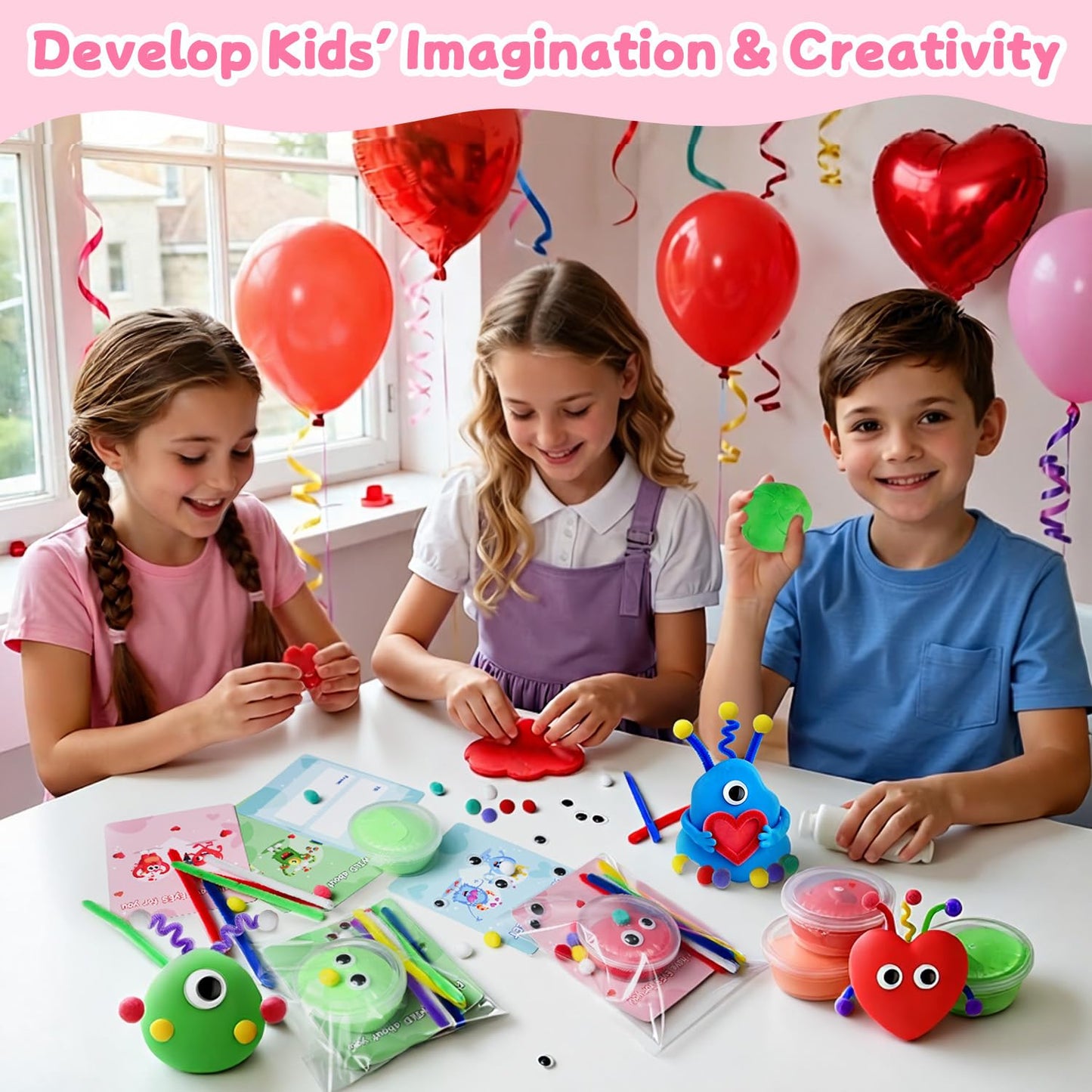 NAXYAN 24 Packs Valentines Day Cards for Kids with DIY Air Dry Clay Kits | Classroom Valentine Gifts