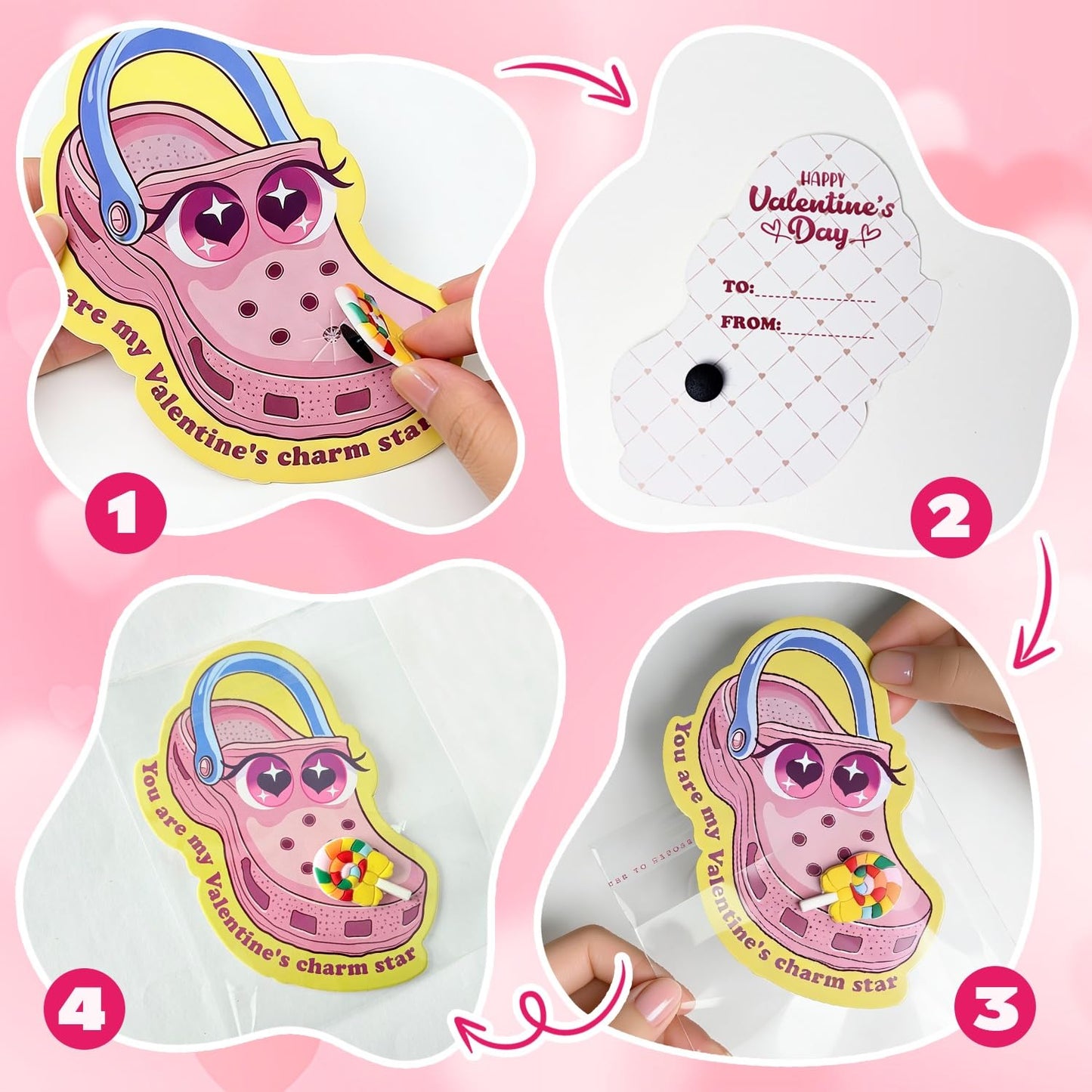 NAXYAN Valentines Day Cards for Kids — 30 Pack with Shoe Charms | Classroom Gifts & Party Favors