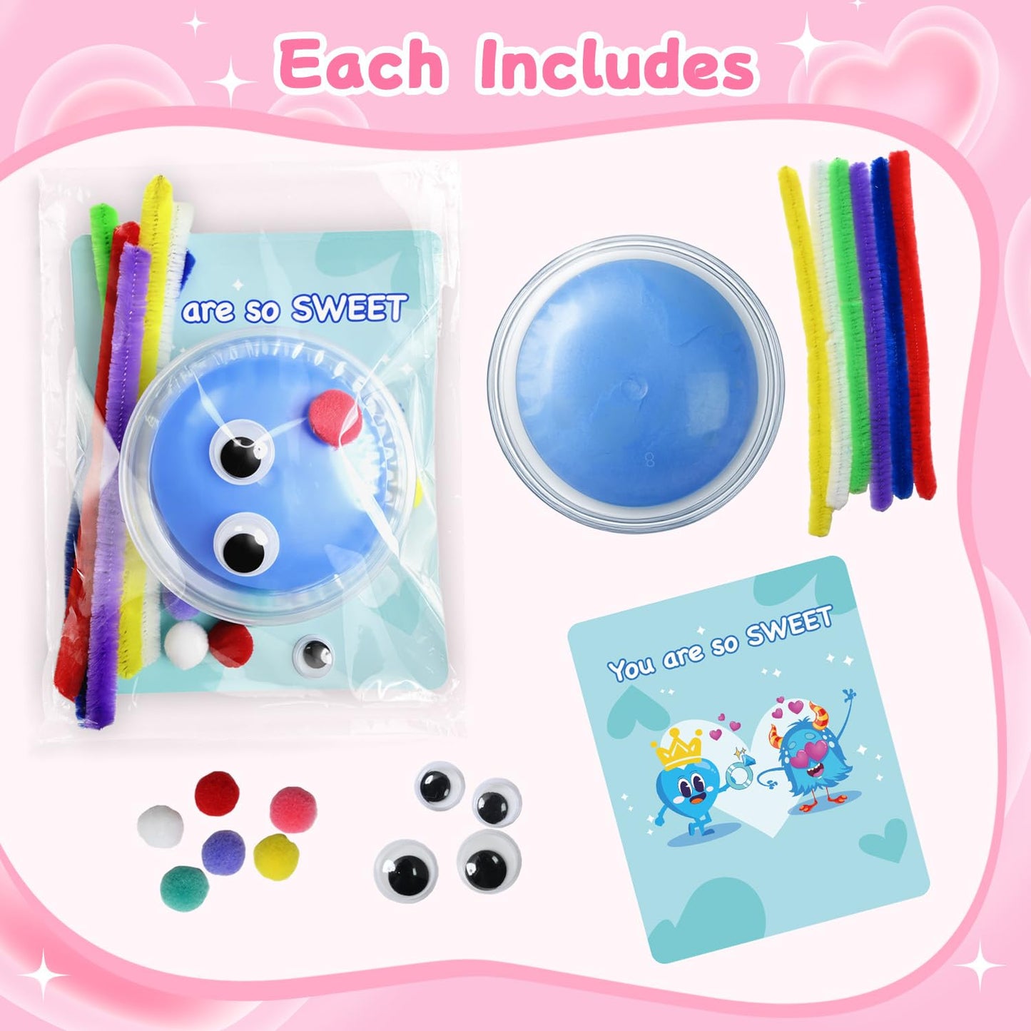 NAXYAN 24 Packs Valentines Day Cards for Kids with DIY Air Dry Clay Kits | Classroom Valentine Gifts
