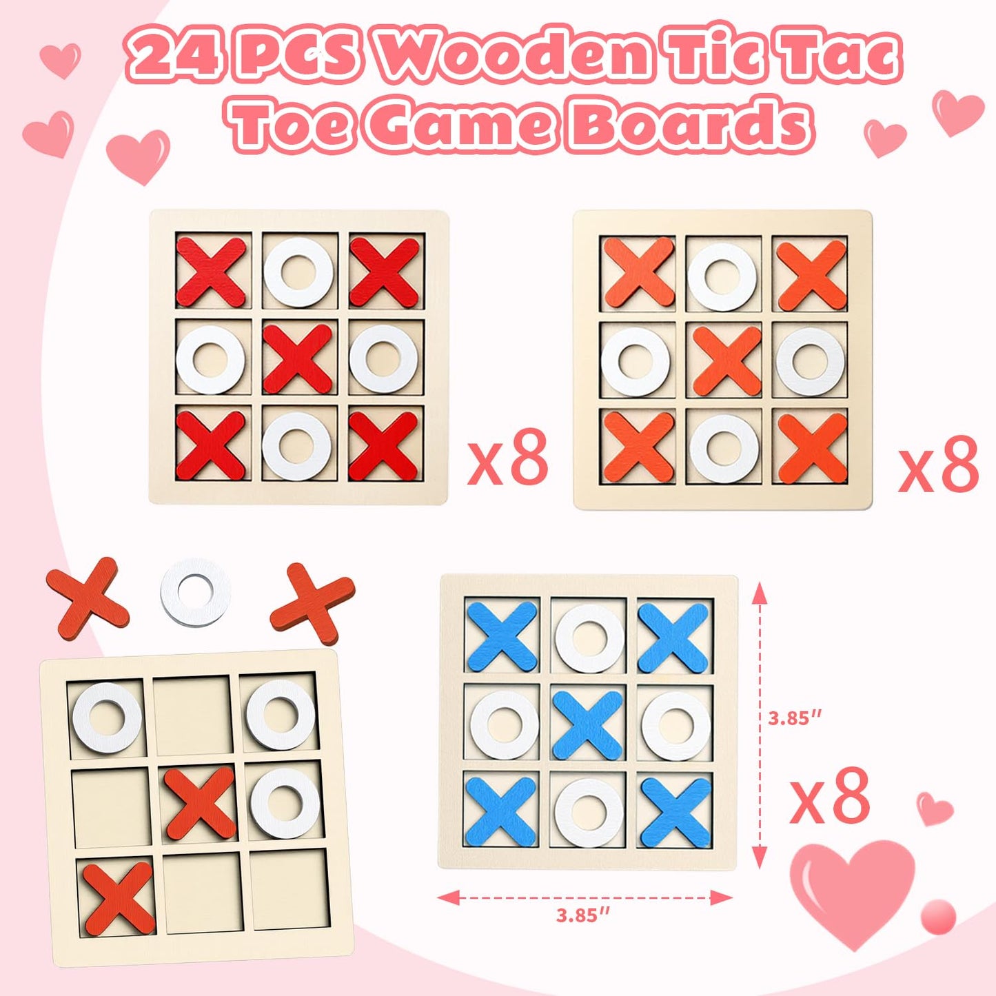 NAXYAN Valentines Day Cards for Kids – 24 Pack Classroom Gifts with Wooden Tic Tac Toe