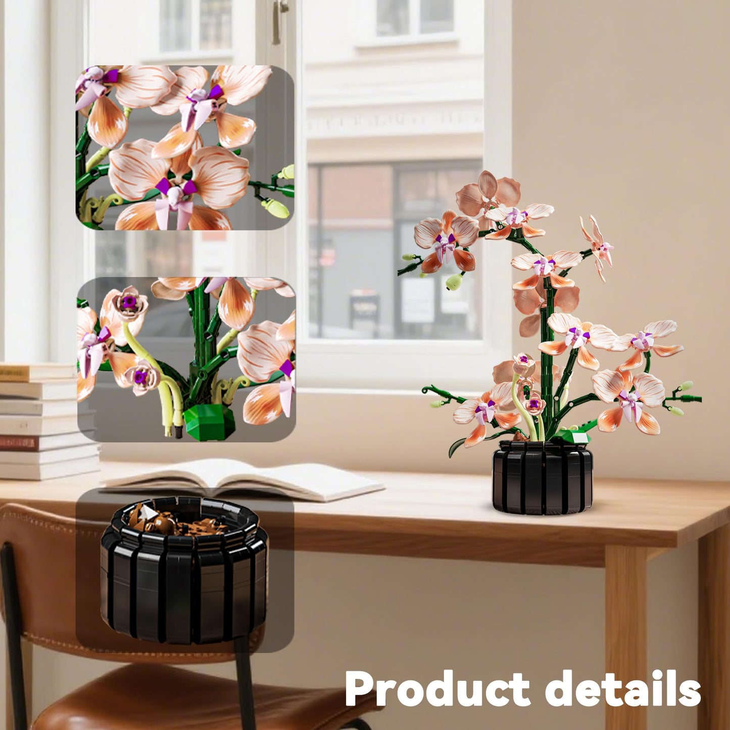 Nayihoop Orchid Building Sets – Realistic Pink Orchid Decor for Home and Desk