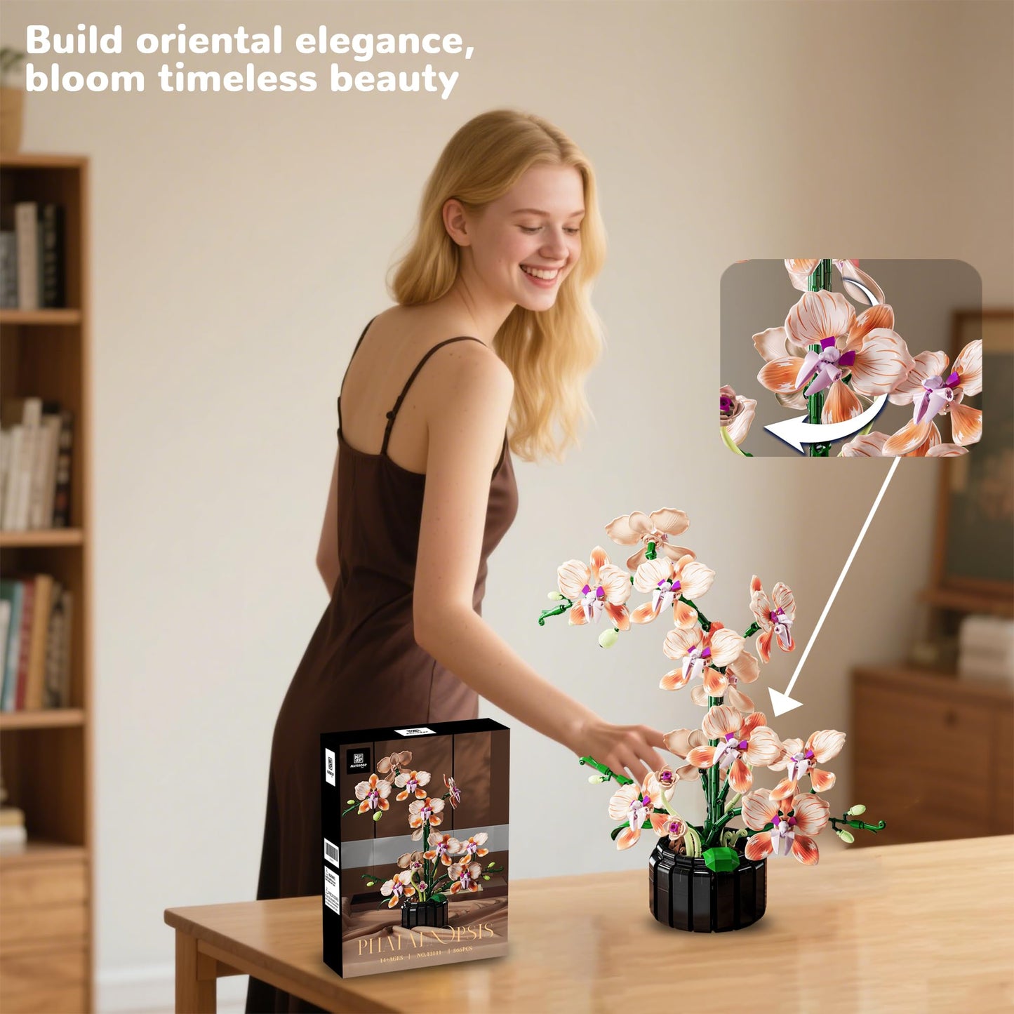 Nayihoop Orchid Building Sets – Realistic Pink Orchid Decor for Home and Desk