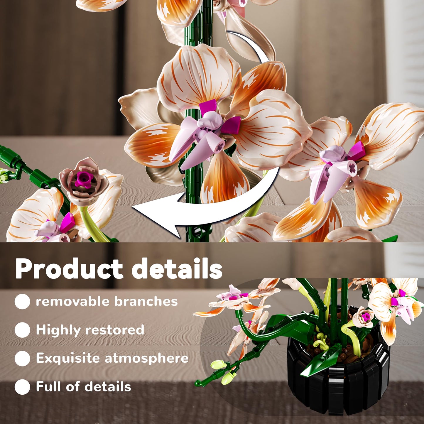 Nayihoop Orchid Building Sets – Realistic Pink Orchid Decor for Home and Desk