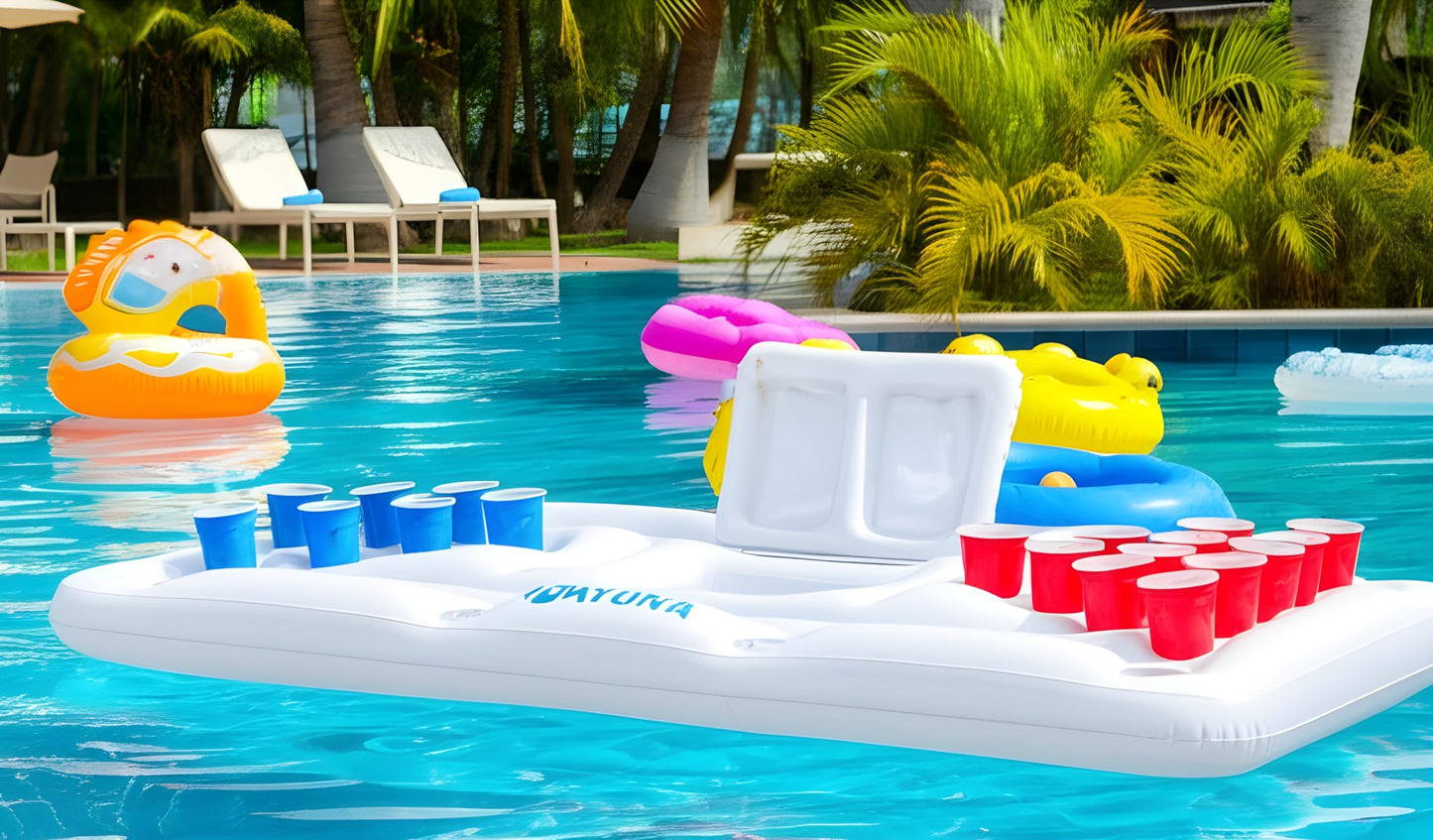 NAYUNA Floaty with Cooler & 20 Cups – Inflatable Pool Table for Adults