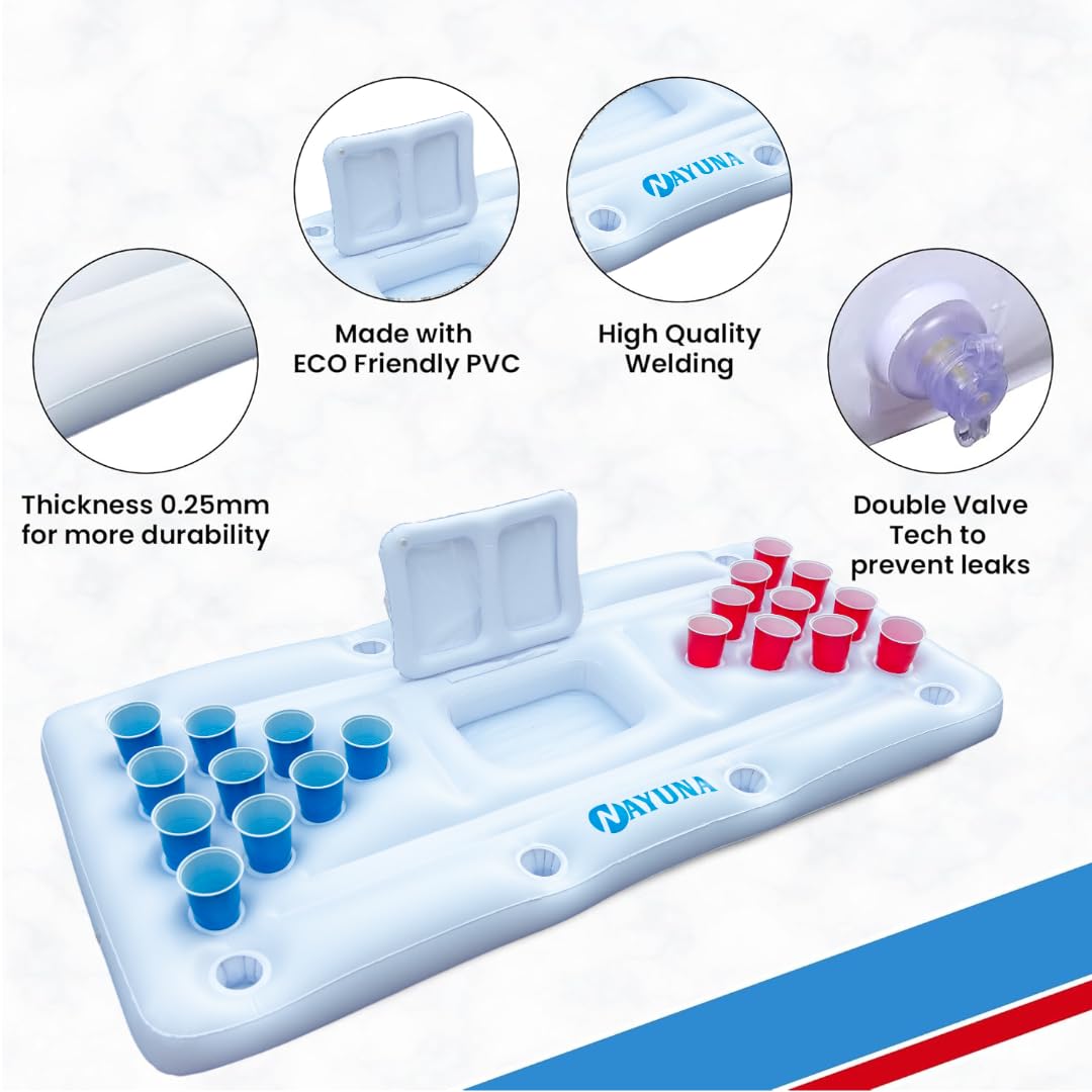 NAYUNA Floaty with Cooler & 20 Cups – Inflatable Pool Table for Adults