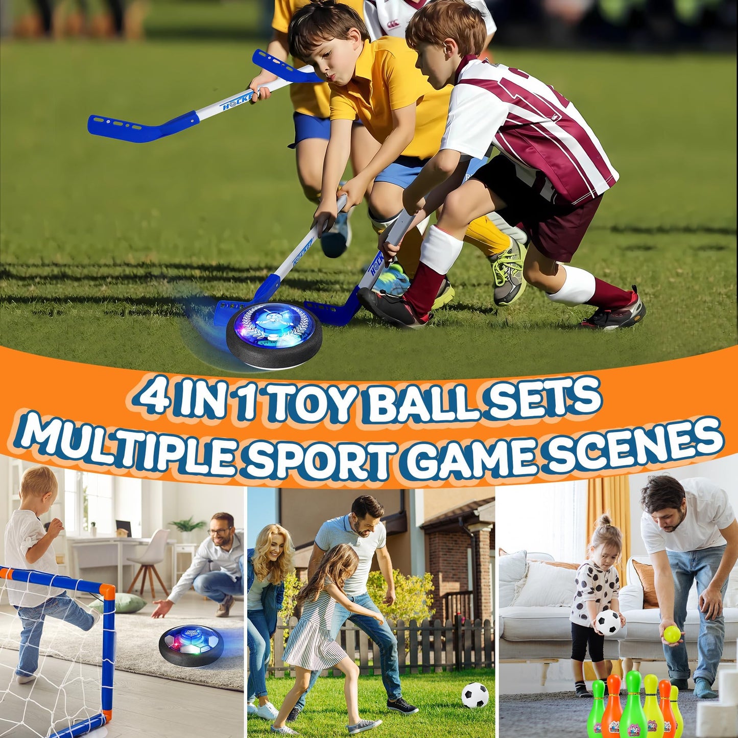 Nazano 4-in-1 Hover Soccer Set – Rechargeable LED Indoor/Outdoor Toy for Kids
