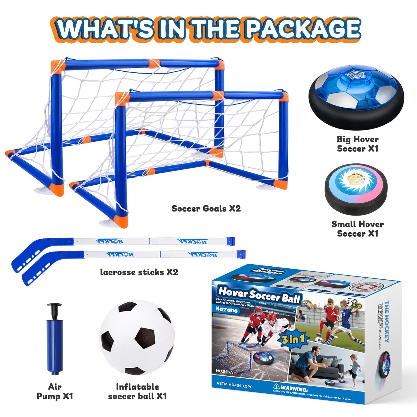 Nazano 3-in-1 Hover Soccer Ball Set with LED Lights | Indoor & Outdoor Kids Sports Toy